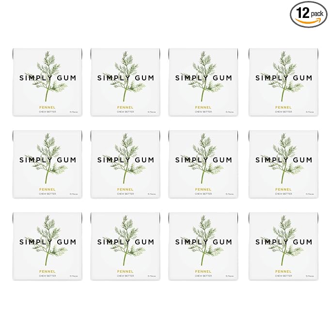 SIMPLY Gum Fennel, Plastic-Free Natural Chewing Gum, 12 Pack (180 Pieces) | Vegan, Kosher, Non GMO, Aspartame Free and Sorbitol Free