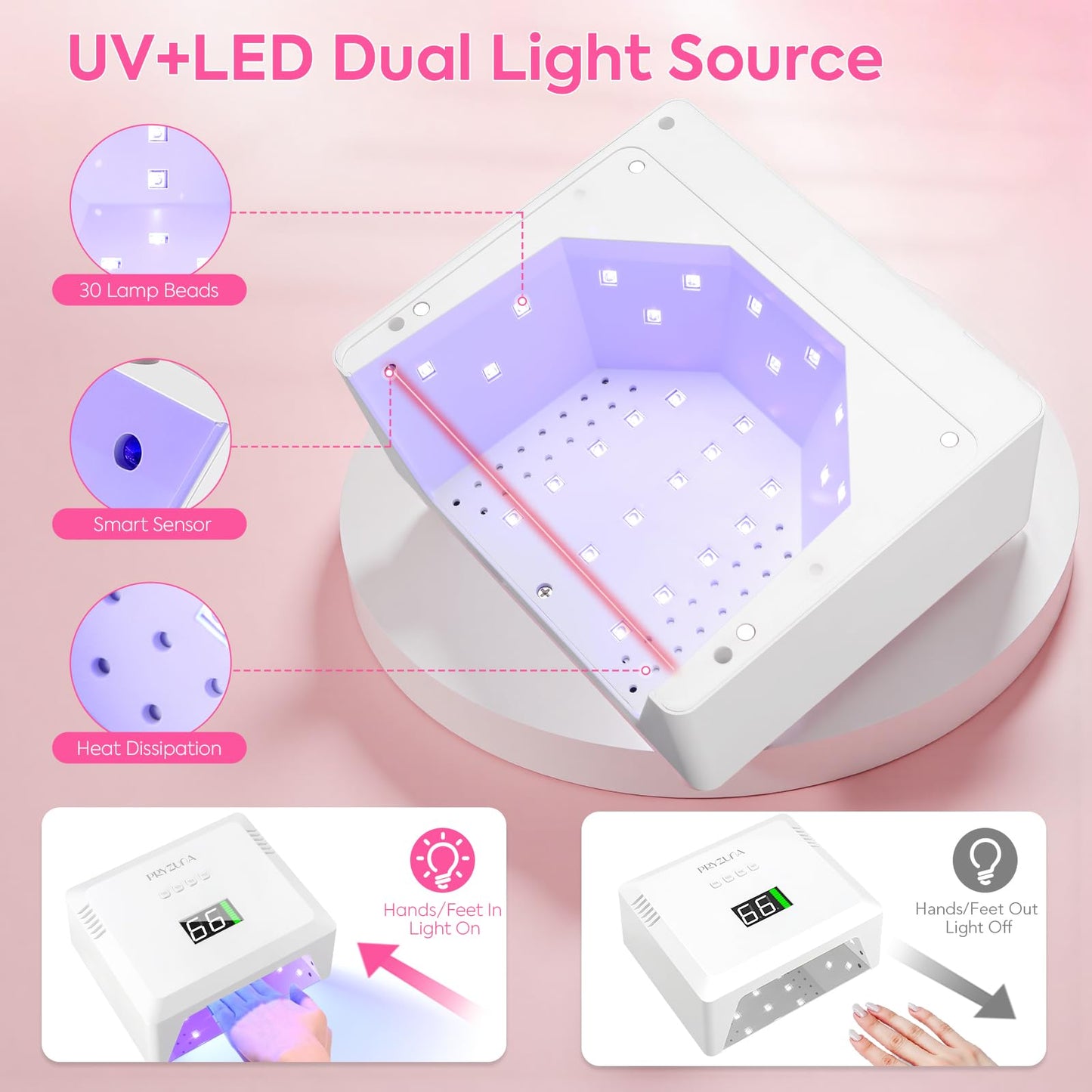 Cordless UV LED Nail Lamp, 72W UV Light for Gel Nails with Metal Base, Fast Curing Professional Nail Lamps for Gel Polish with 4 Timers & Auto Sensor, Rechargeable Nail Dryer for Salon & Home (White)