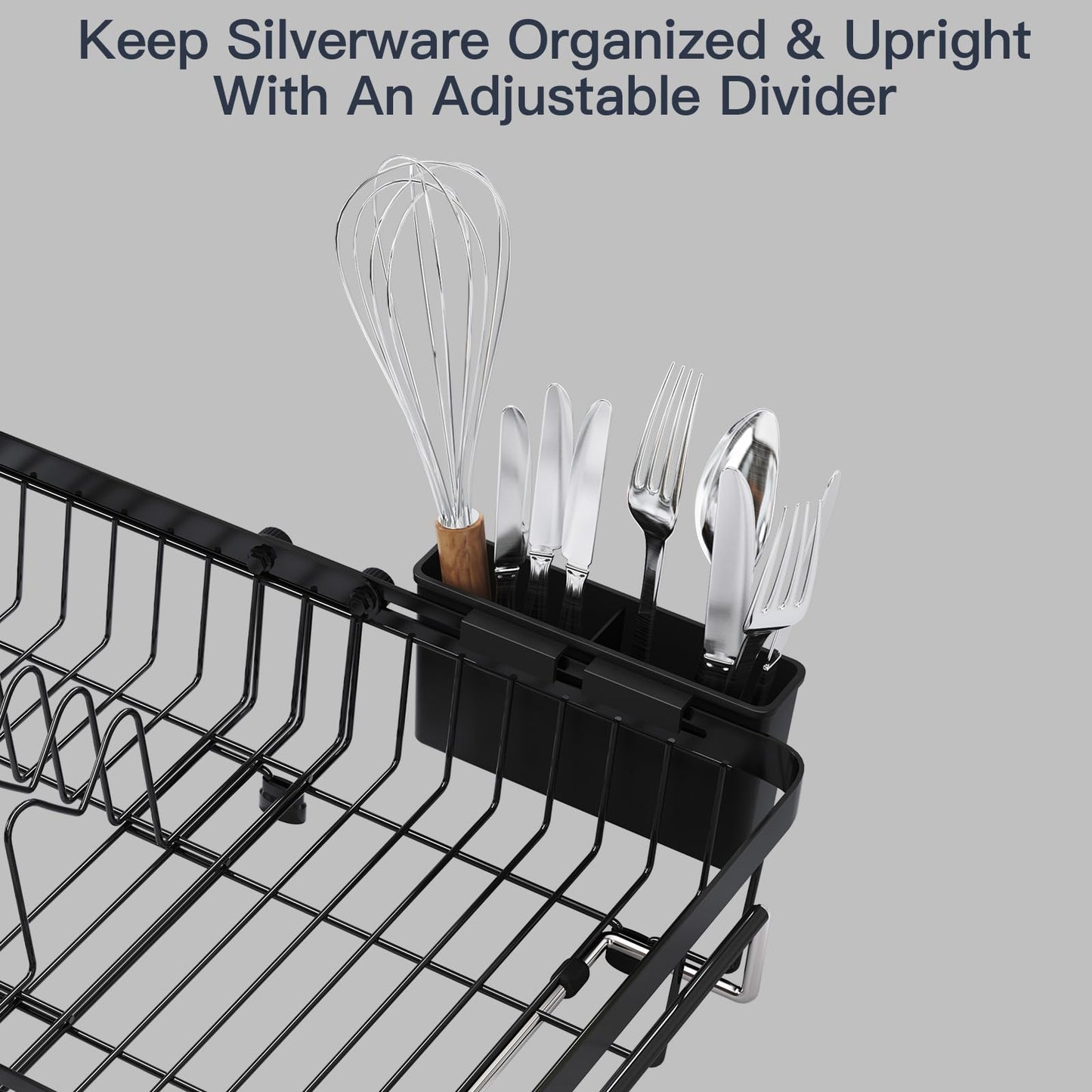 MAJALiS Expandable Stainless Steel Over The Sink Dish Drying Rack for Small Kitchen Counter Space Saving, Compact RV Plate Drainer Strainer in Black Wire Metal with Hanging Adjustable Utensil Holder