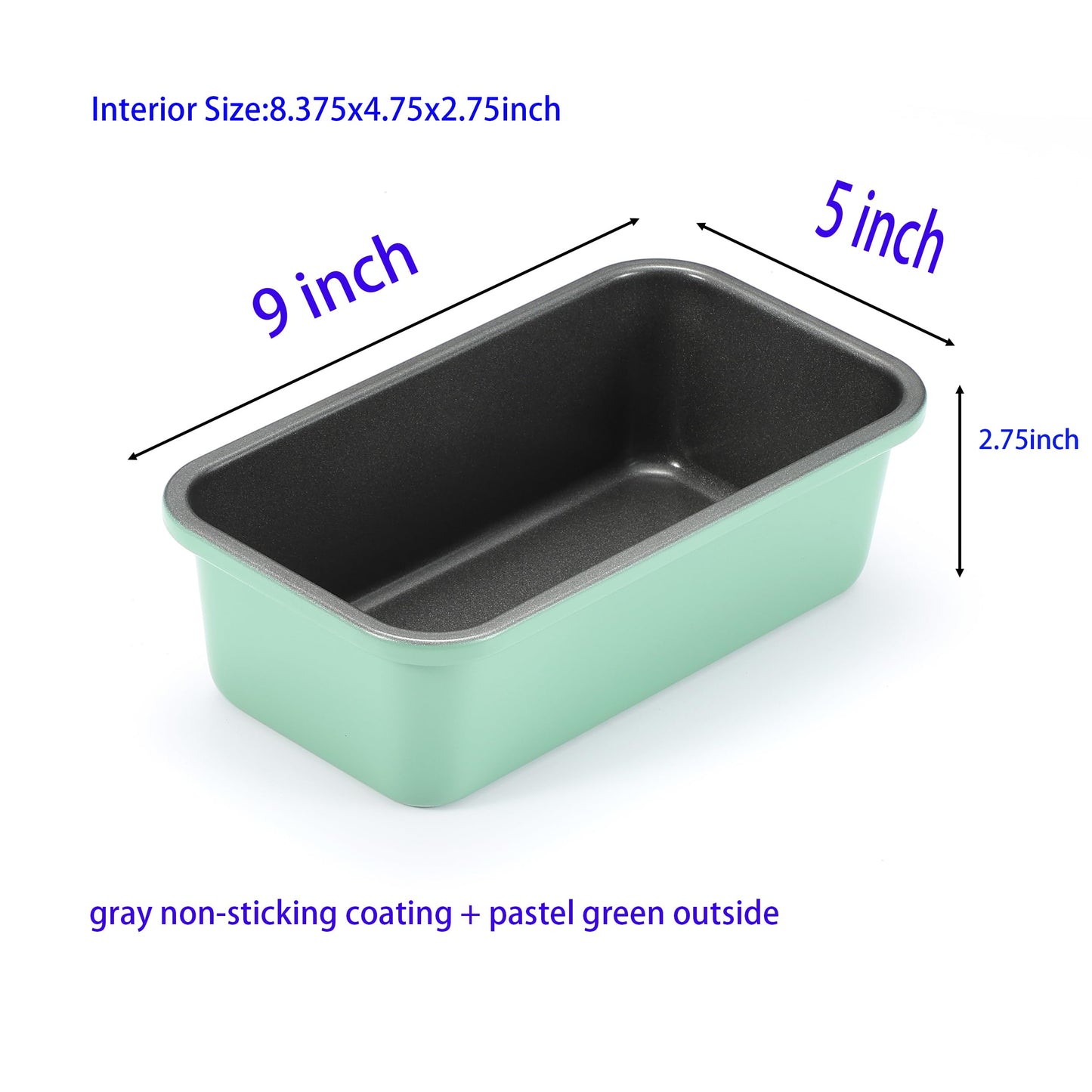 Monfish Bread Loaf Pans for Home Baking, 2pcs Carbon Steel 1lb loaf Tin, Rosemary Green 9x5 inch Non-Stick bread Pan Mold