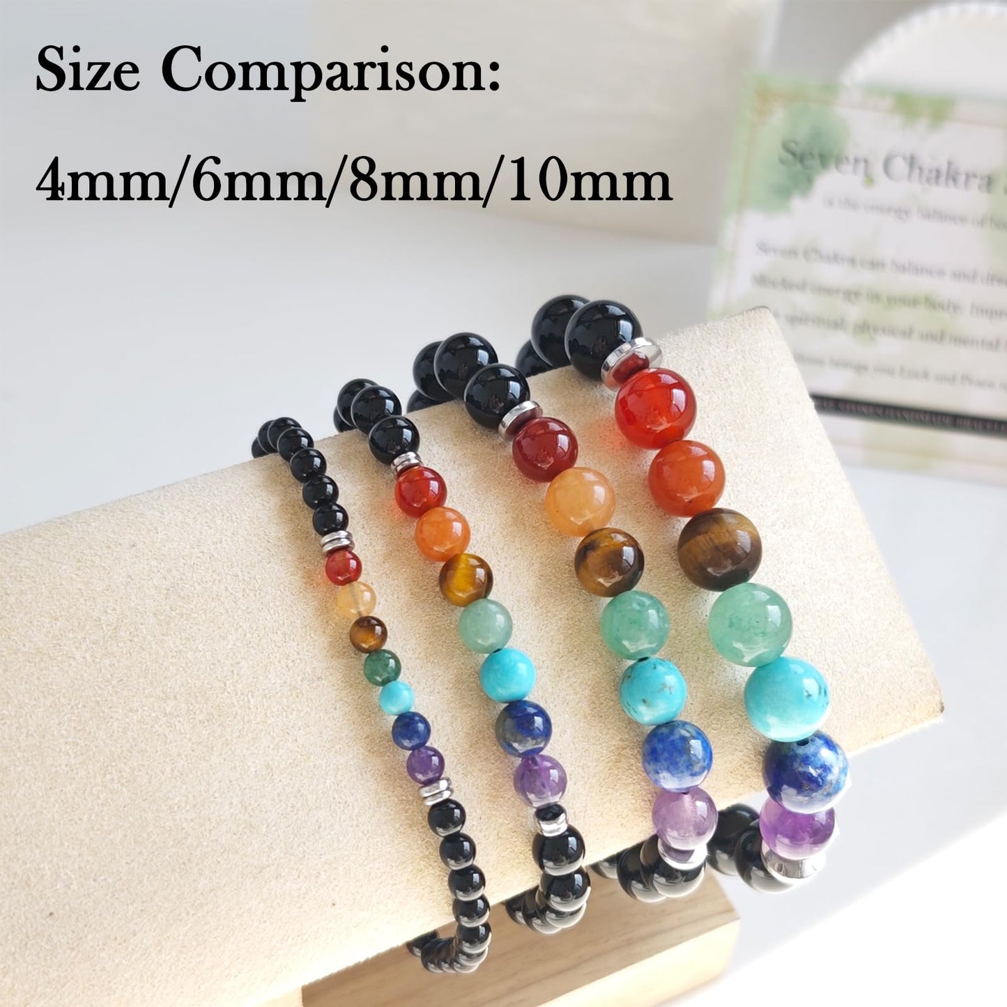 Handmade Natural Gemstone Elastic Bracelet - Healing Crystal Beads Jewelry, Unisex (Seven Chakra Stones, 8mm)