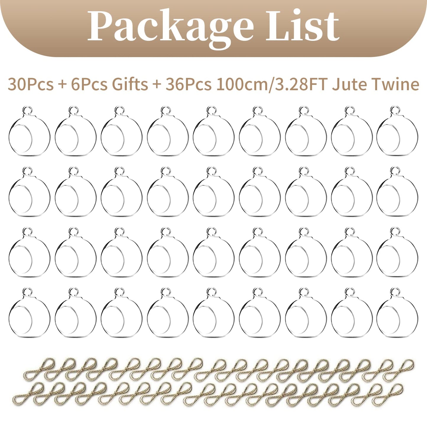 Sziqiqi Hanging Glass Globes Orbs Tea Light Candle Holders fillable with Trinkets for Wedding Ornaments, Wedding Birthday Christmas Party Centerpiece Accessory 2.36inch 30pcs +6 Extra