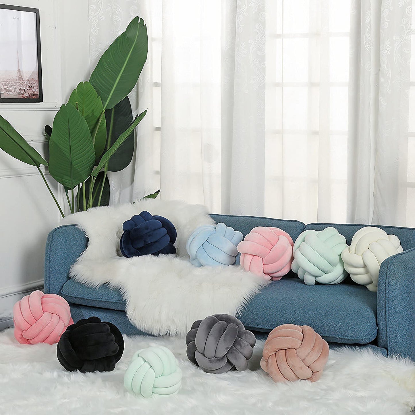 PUXU Knot Pillow Ball Round Cushion Pillows, Children Room Decoration Plush Toys Calming Stress Relief Toy (Mint,8.5in/22cm)