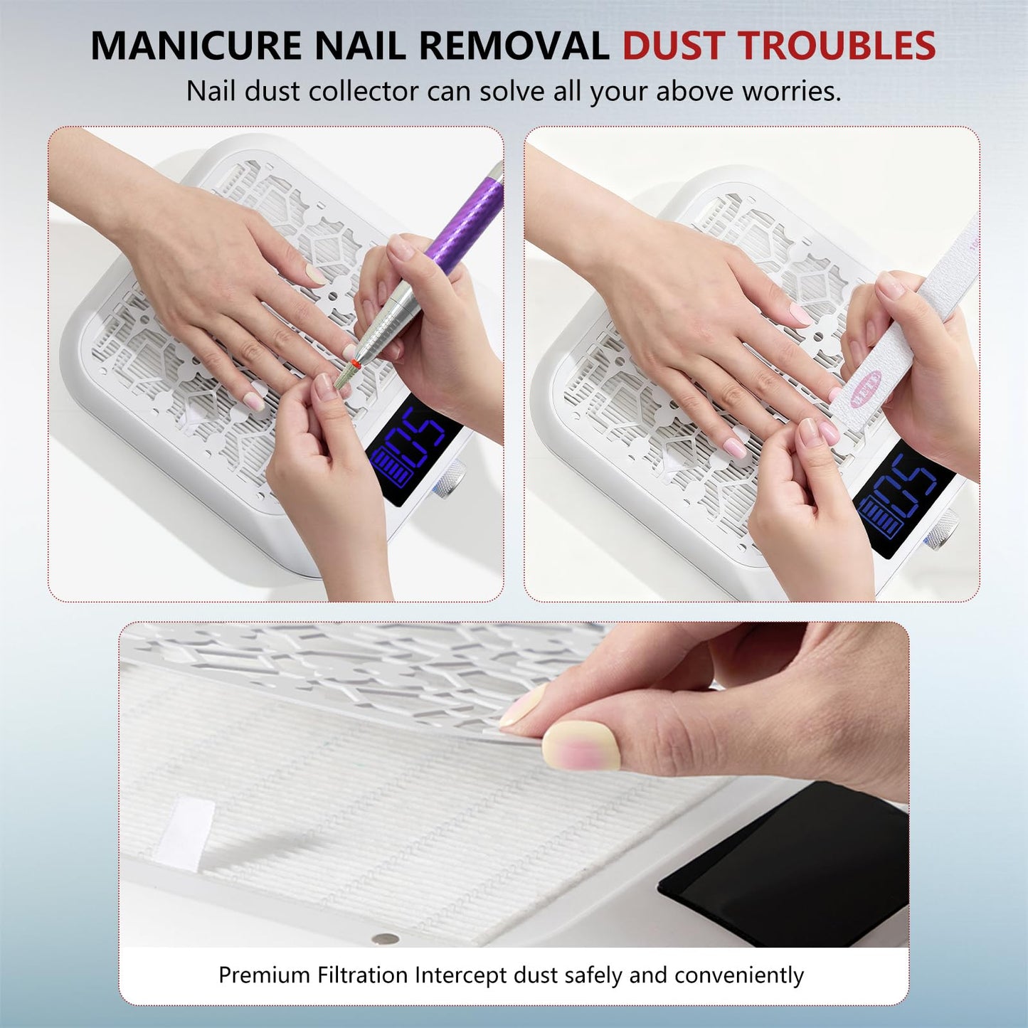 BETE Cordless Nail Dust Collector, 1800PA Powerful & Quiet Suction for Acrylic Nails Polishing, Rechargeable 6600mAh Battery with LED Display & Adjustable Speed, Perfect for Salon and Home Use, White