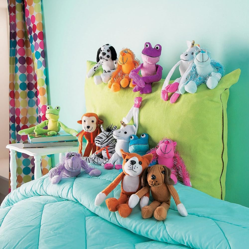 Fun Express Plush Long Arm Stuffed Frogs - Toys - 12 Pieces