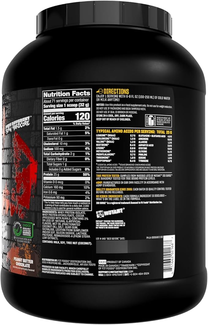 Mutant ISO Surge Whey Protein Isolate Powder Acts Fast to Help Recover, Build Muscle, Bulk and Strength, 5 lb - Peanut Butter Chocolate