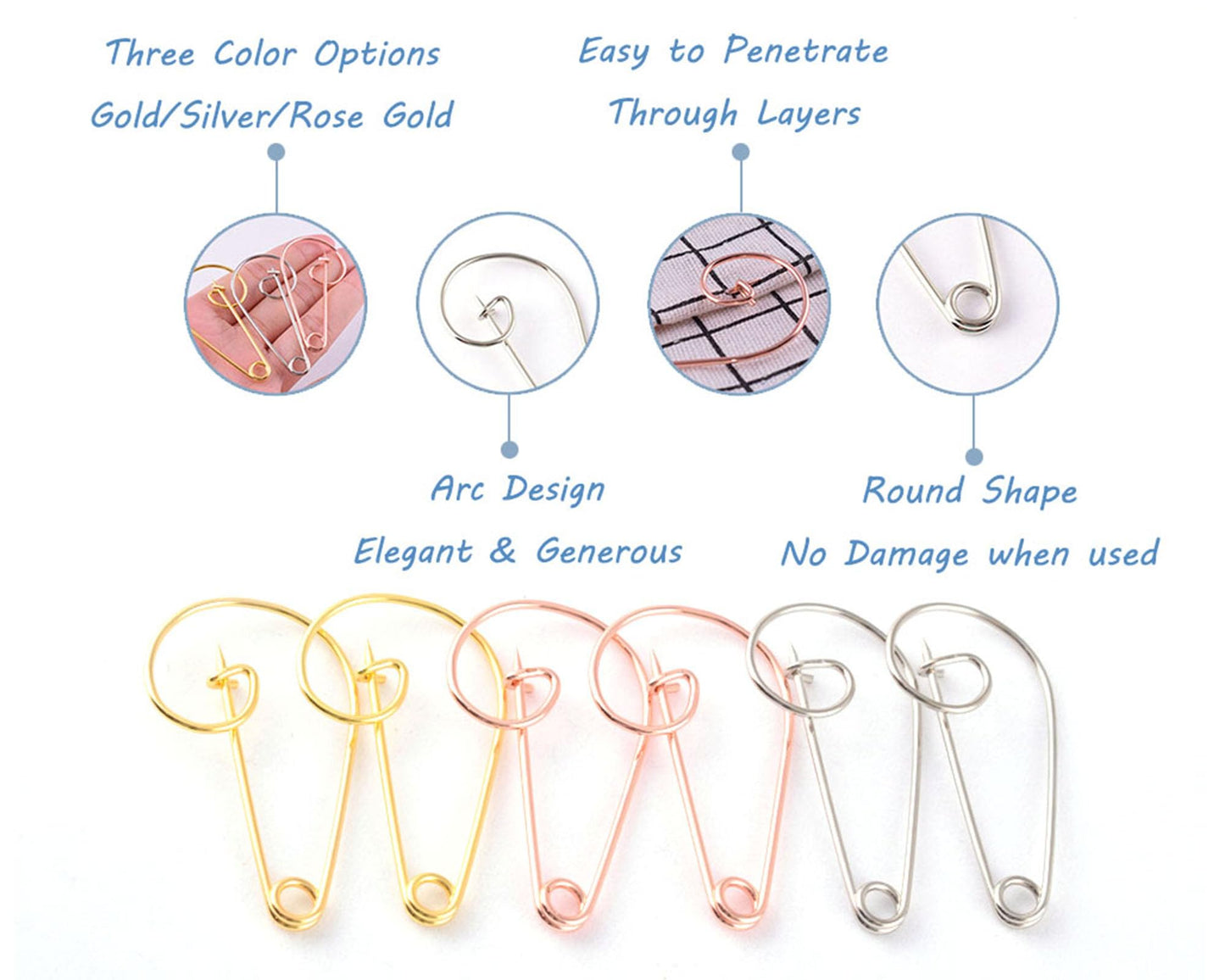 Metal Large Safety pins - 2.2 inch Silver Spiral pin for Blankets Skirts Crafts Kilts Crafts Home Accessories 40pcs (Silver)