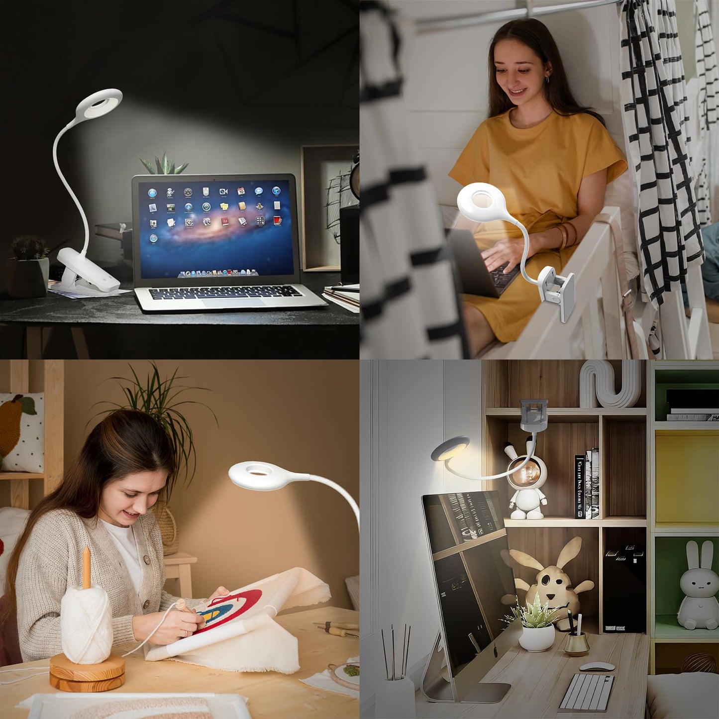 CUHIOY Clip on Reading Light for Bed Headboard, Rechargeable Battery Clamp on Bunk Bed Light, 5 Colors 5 Brightness Flexible Neck Desk Lamp, Eye Protect LED Touch Control Book Lights at Night for Kids