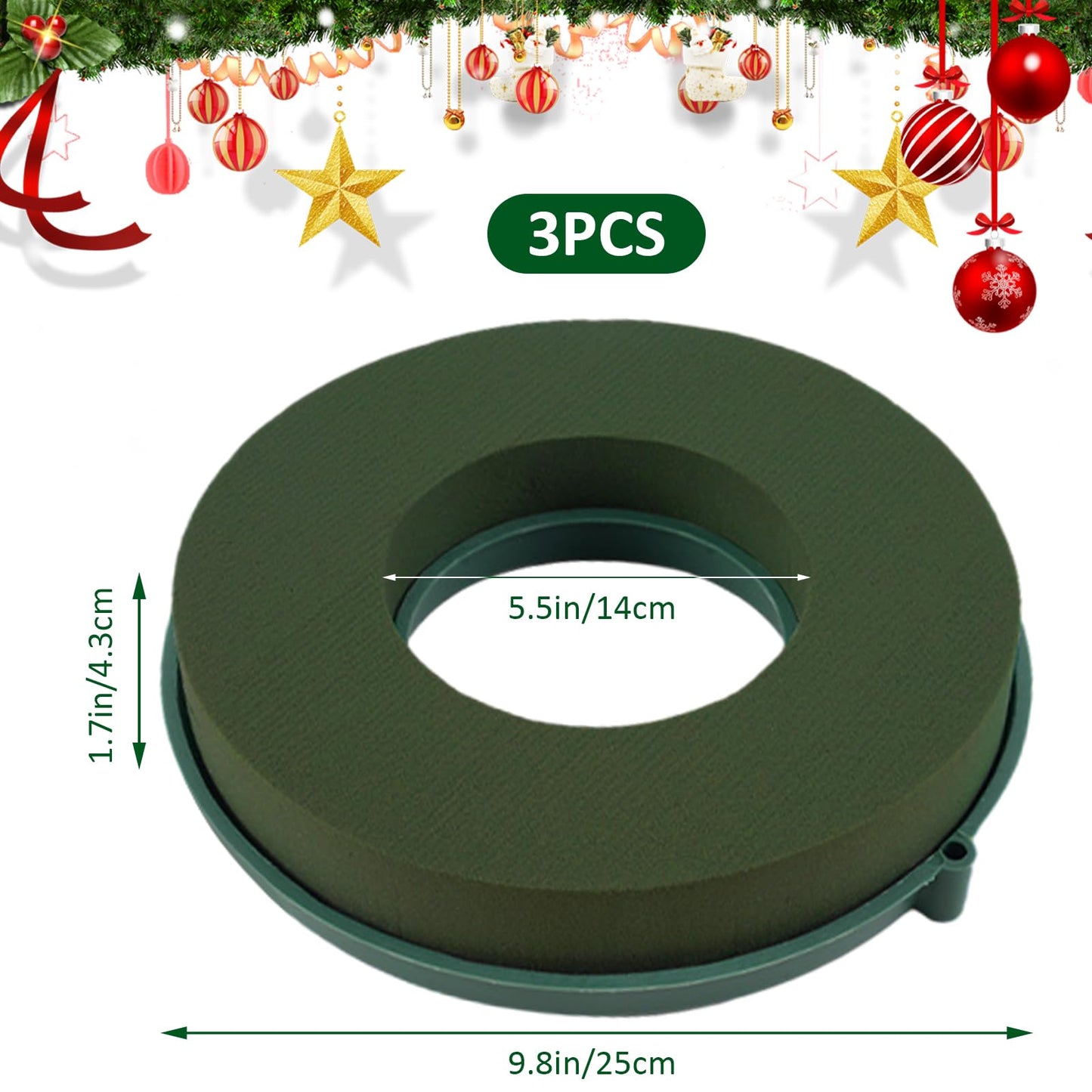 3Pcs Floral Foam Rings 10 Inch Round Floral Wet Foam Ring Foam Ring Flower Arrangement Kit for Florist Wedding Foam Decoration, Green