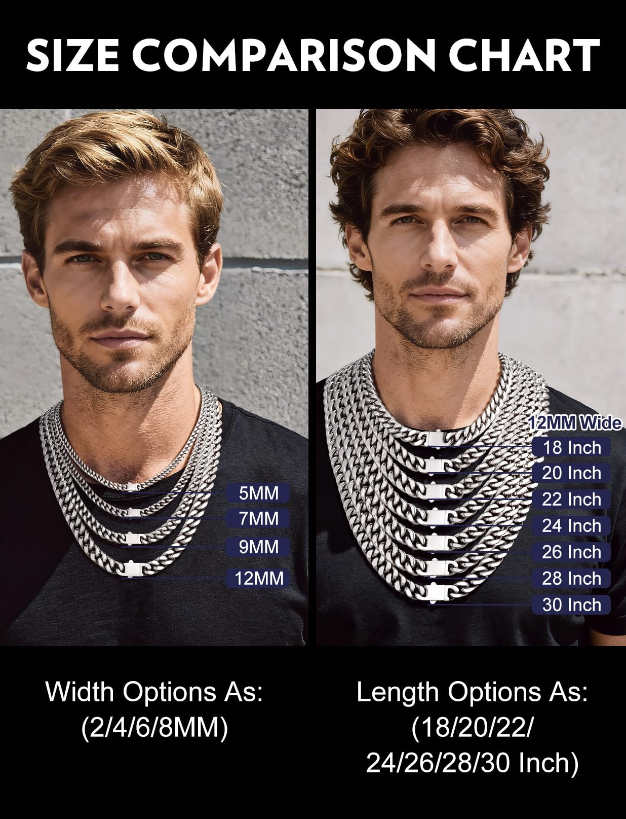 Bandmax Mens Chain Necklace Stainless Steel 12MM Chunky Heavy Big Miami Link Chains 20 Inch Cadena de Acero Inoxidable para Hombre Gift for Him