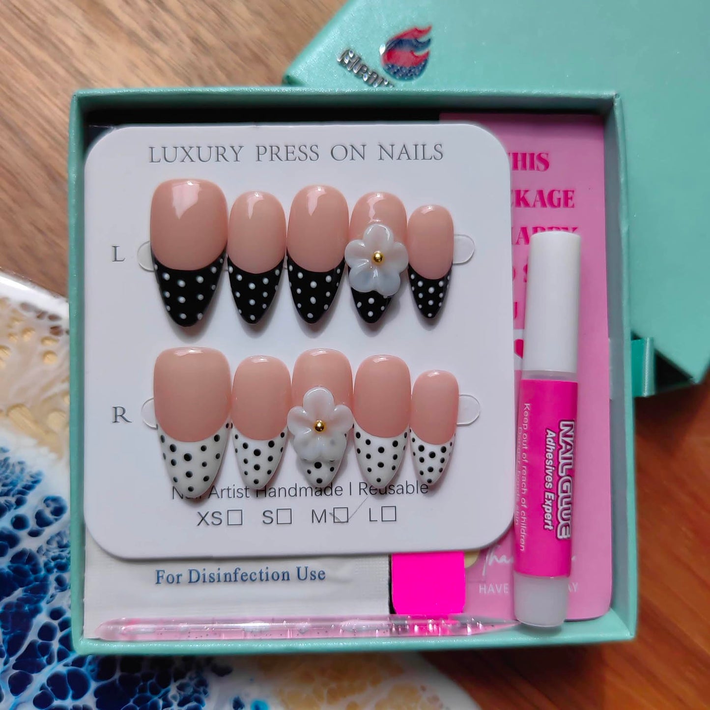 Gleamrain Handmade Press on Nails Almond Shape M Size/Gleamrain Luxury Medium Hand Made Nails with Design for Women 10Pcs by P10