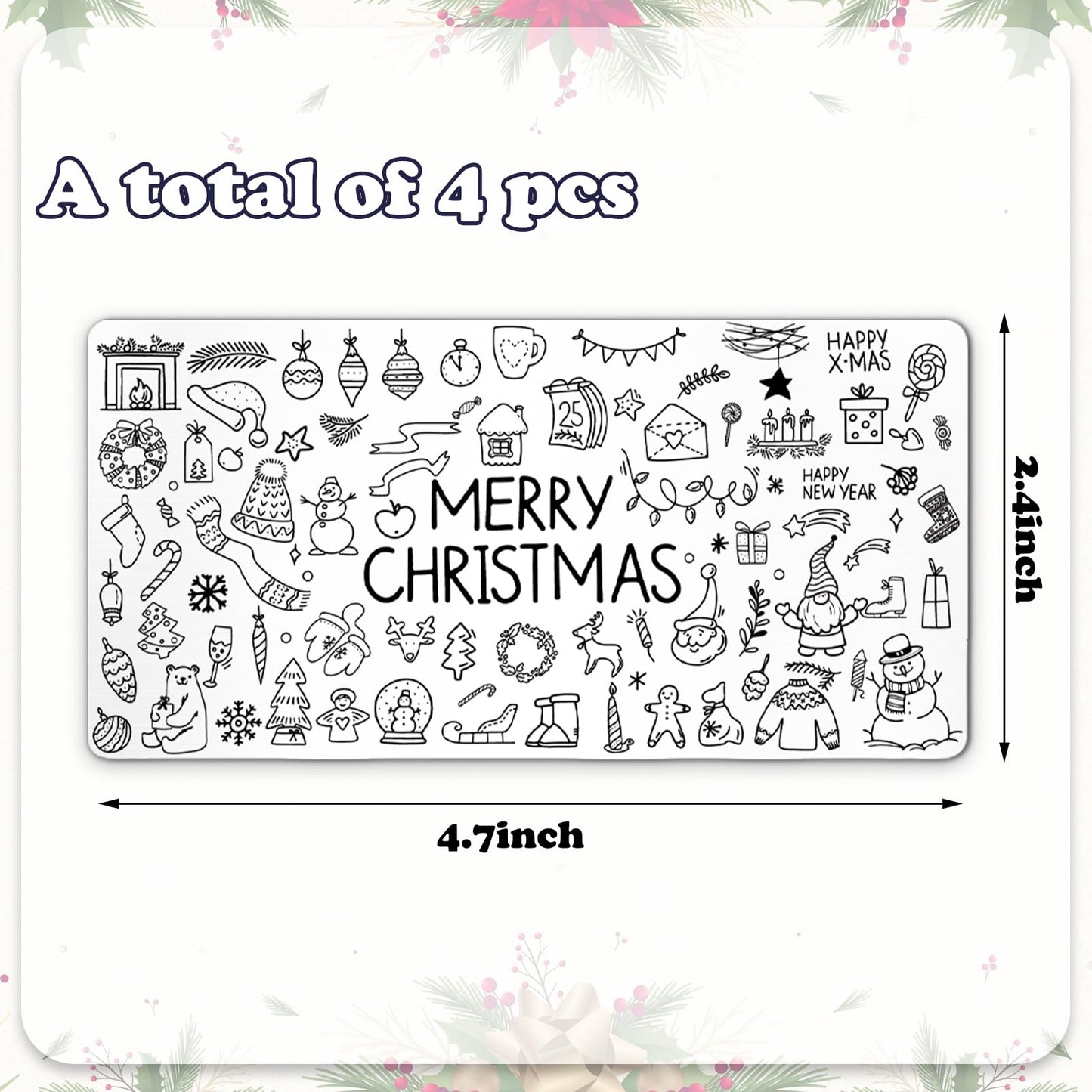 JarThenaAMCS 4Pcs Christmas Nail Plates Stamping Set Xmas Tree Snowflake Snowman Stamp Templates Nail Art Plates for Winter DIY Print Manicure Salon Design Gift