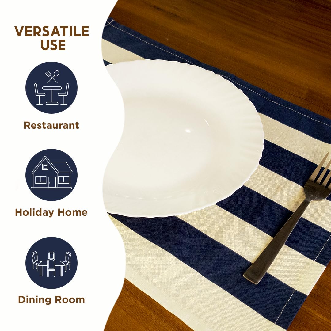 Folkulture Placemats Set of 4 (13 x 19) | 100% Cotton,Cute,Heat Resistant,Machine Washable Striped Place Mats | Blue & White Rectangular Table Placemats or Dining Table Mats