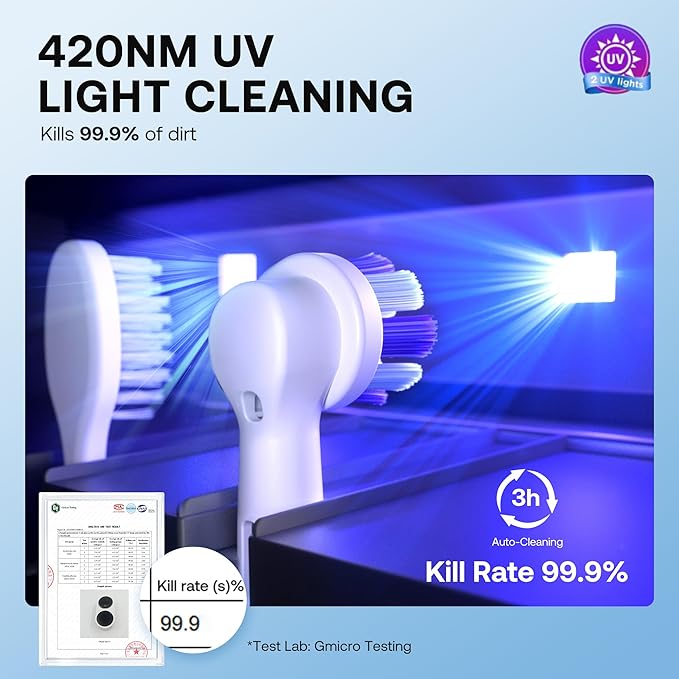 Bitvae Upgraded Tooth Brush Holder for Bathroom 2.0, Infrared Sensing Toothbrush Cleaner, Wall-Mounted for Any Size Toothbrushes, Air Drying, LED Smart Screen, White Gold Trim
