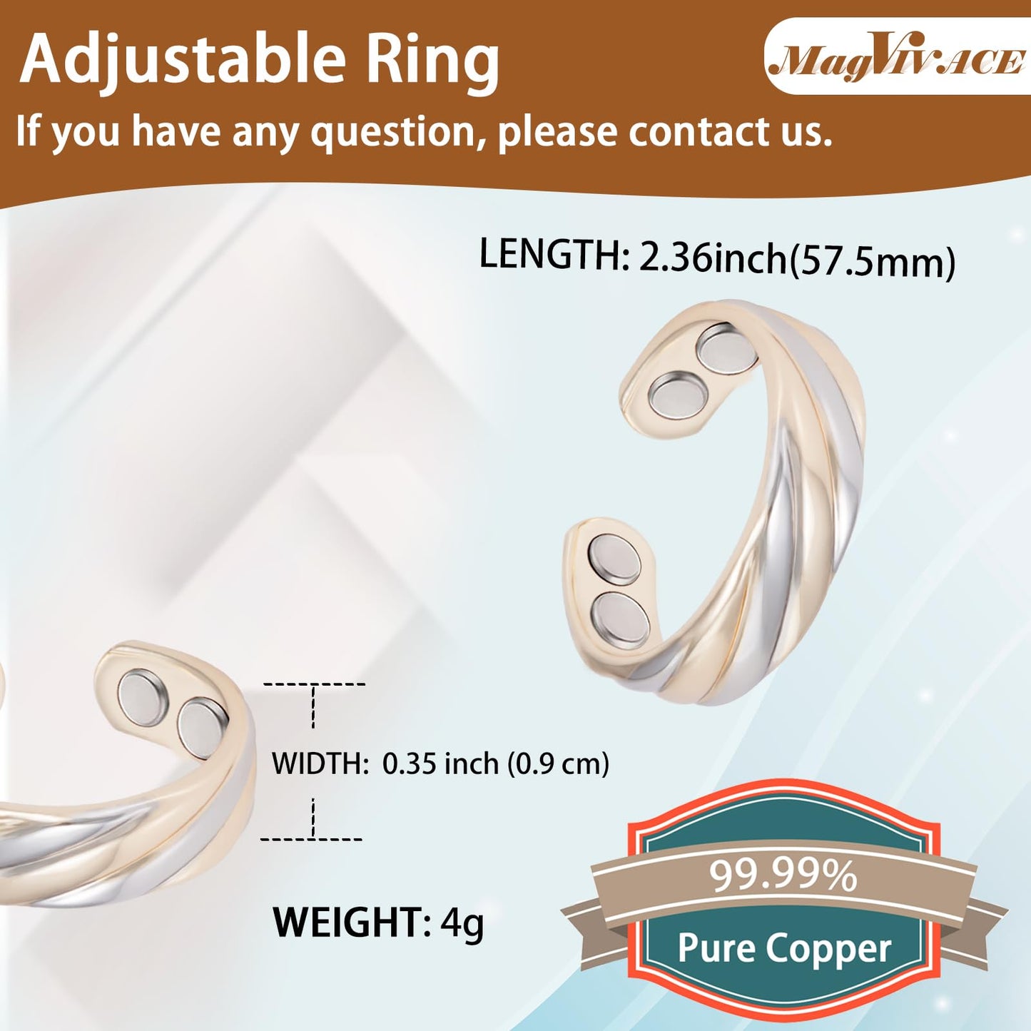 MagVIVACE Pure Copper Ring for Women, Magnetic Rings with 3500 Gauss Magnet