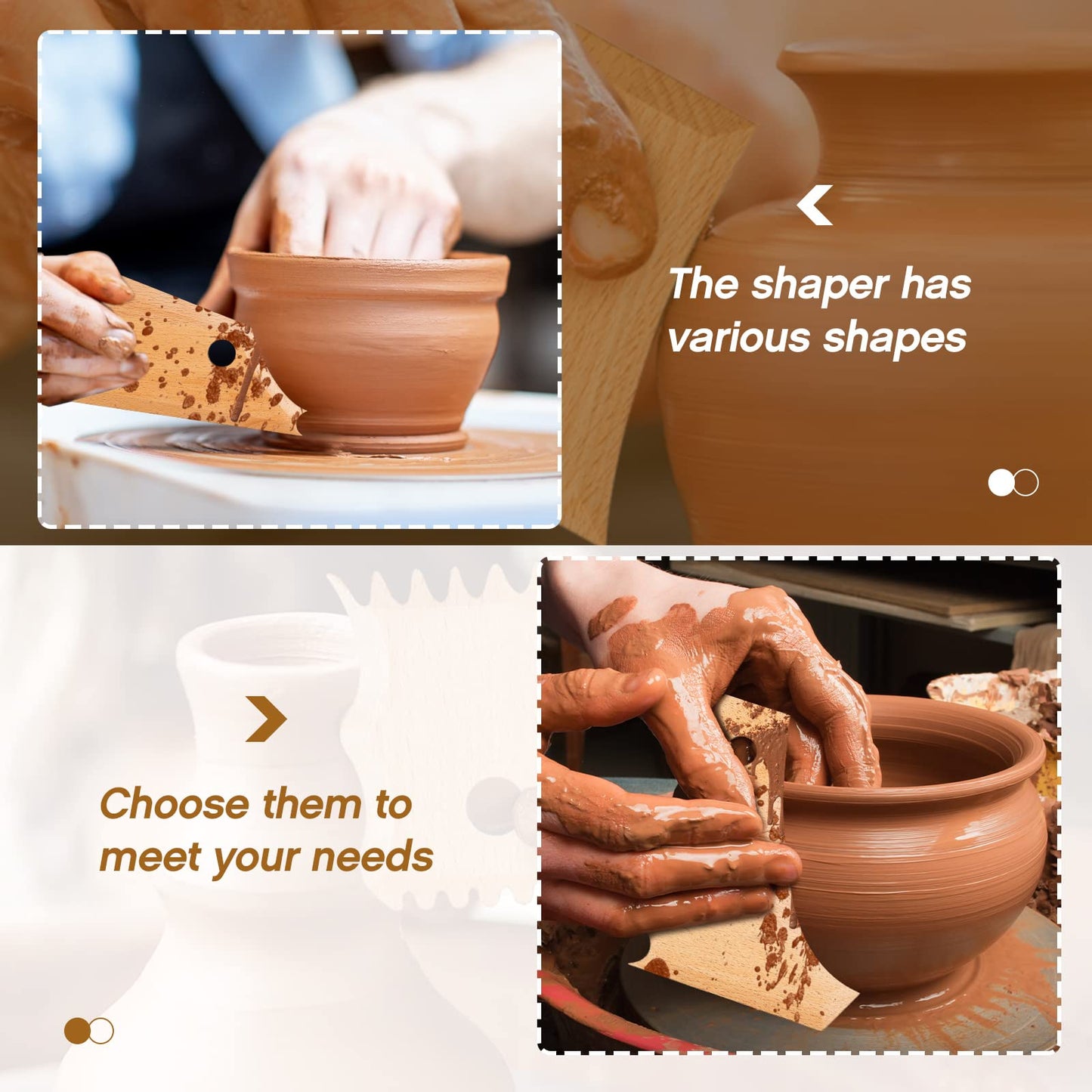 Amylove 7 pcs Big Size Pottery Foot Shaper Tools Pottery Trimming Tools Ceramics Profile Rib Bundle Foot Shaper for for Carving Clay Molds Clay Ceramics, Beech Wood