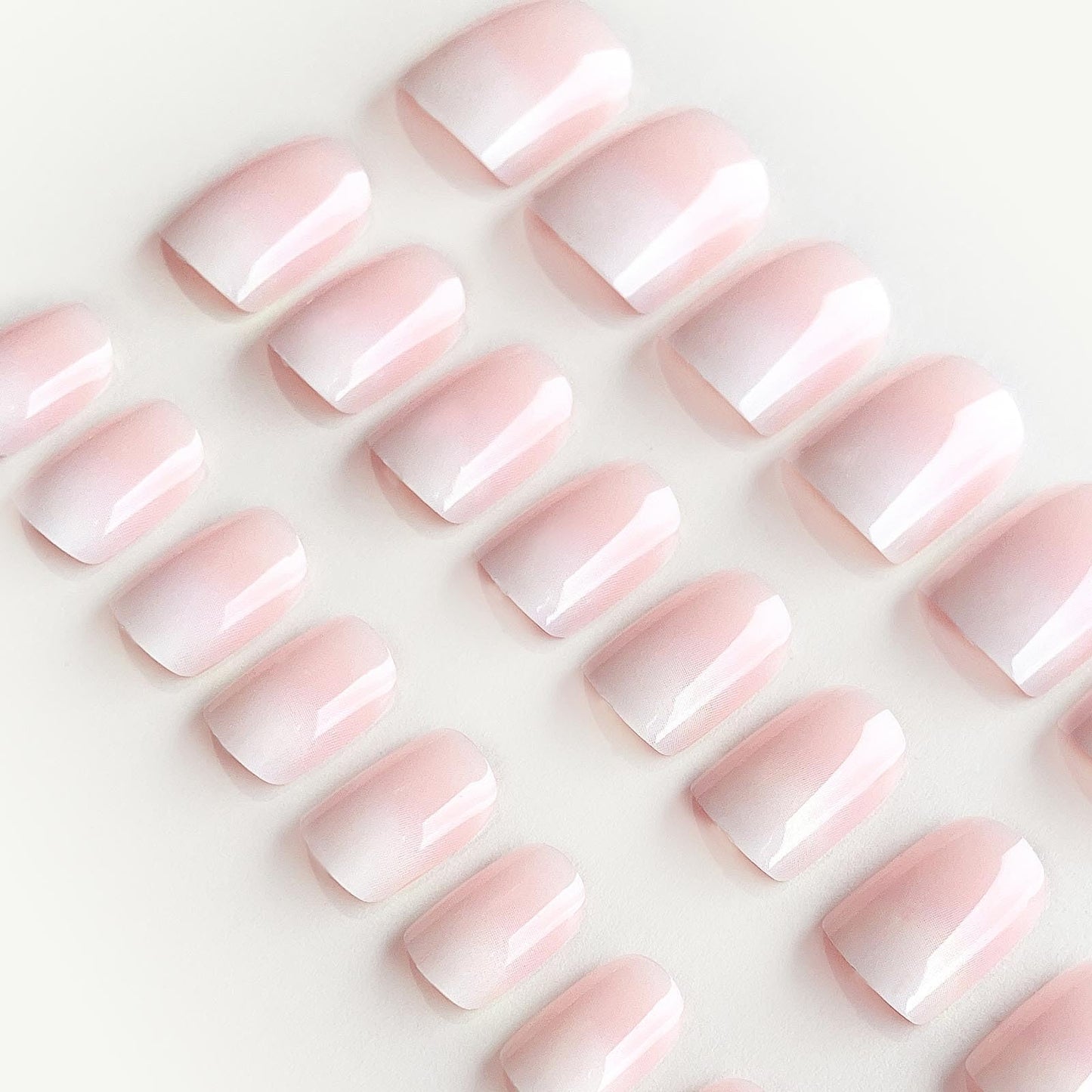 DANMANR Square Press on Nails Short Fake Nails French Acrylic Full Cover False Nails for Women and Girls 24PCS (White Pink)