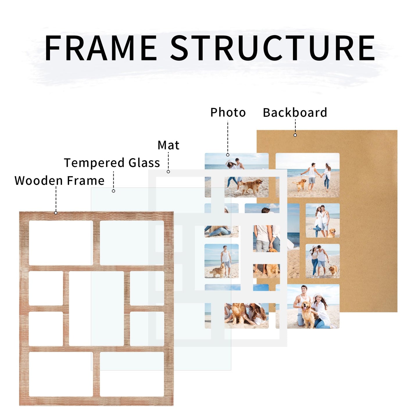 YESKAY Picture Frame Collage for 6x8 and 5x7 and 4x4 Photos - 9 Openings Rustic Brown Picture Frame with Real Glass,Family Picture Frames Wall Decor(1 Pack)