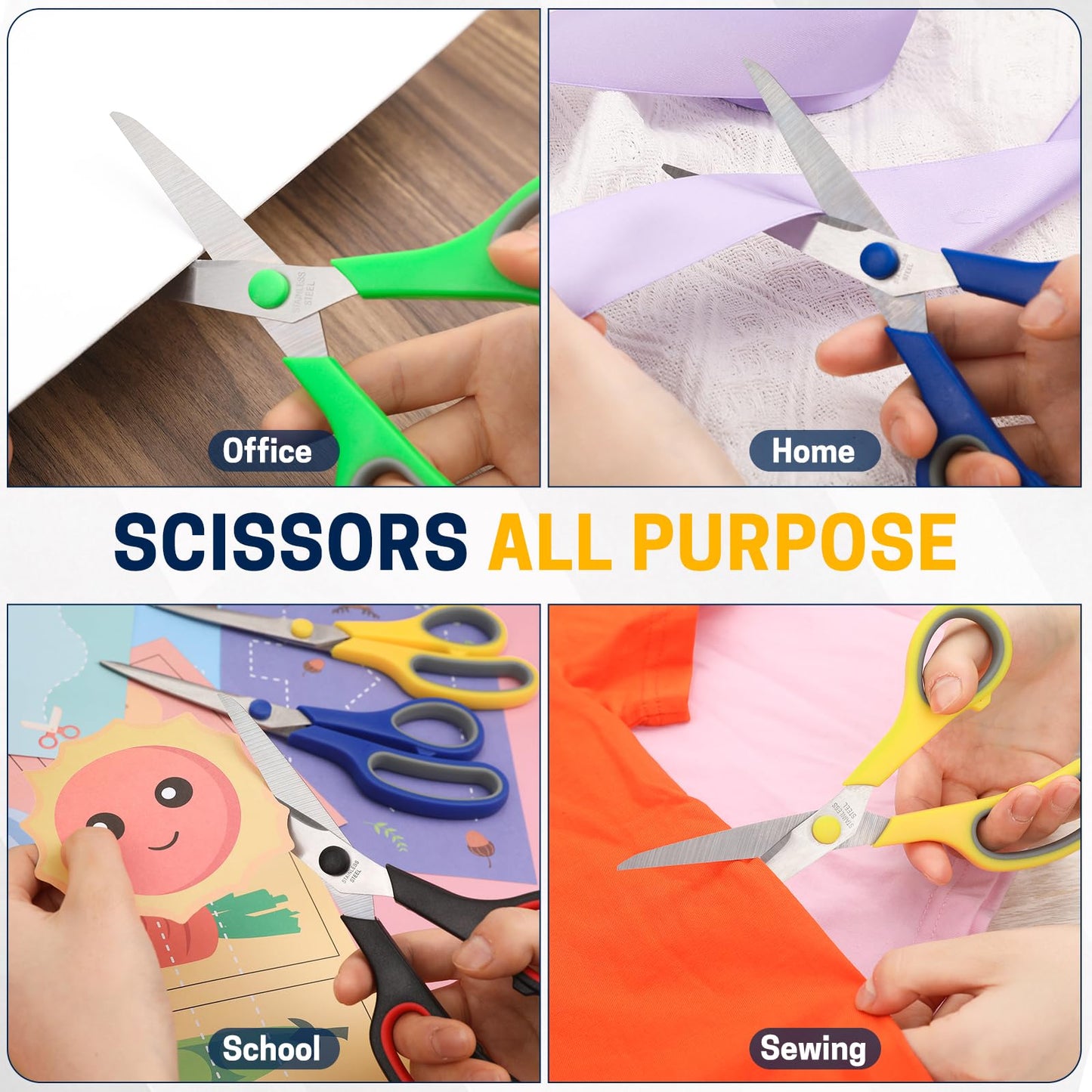 BURVAGY 24-Pack 8" All Purpose Heavy Duty Sharp Scissors Bulk for Office School Home Stainless Steel Blades Safety Soft Grip Handles,Right/Left Handed Scissors