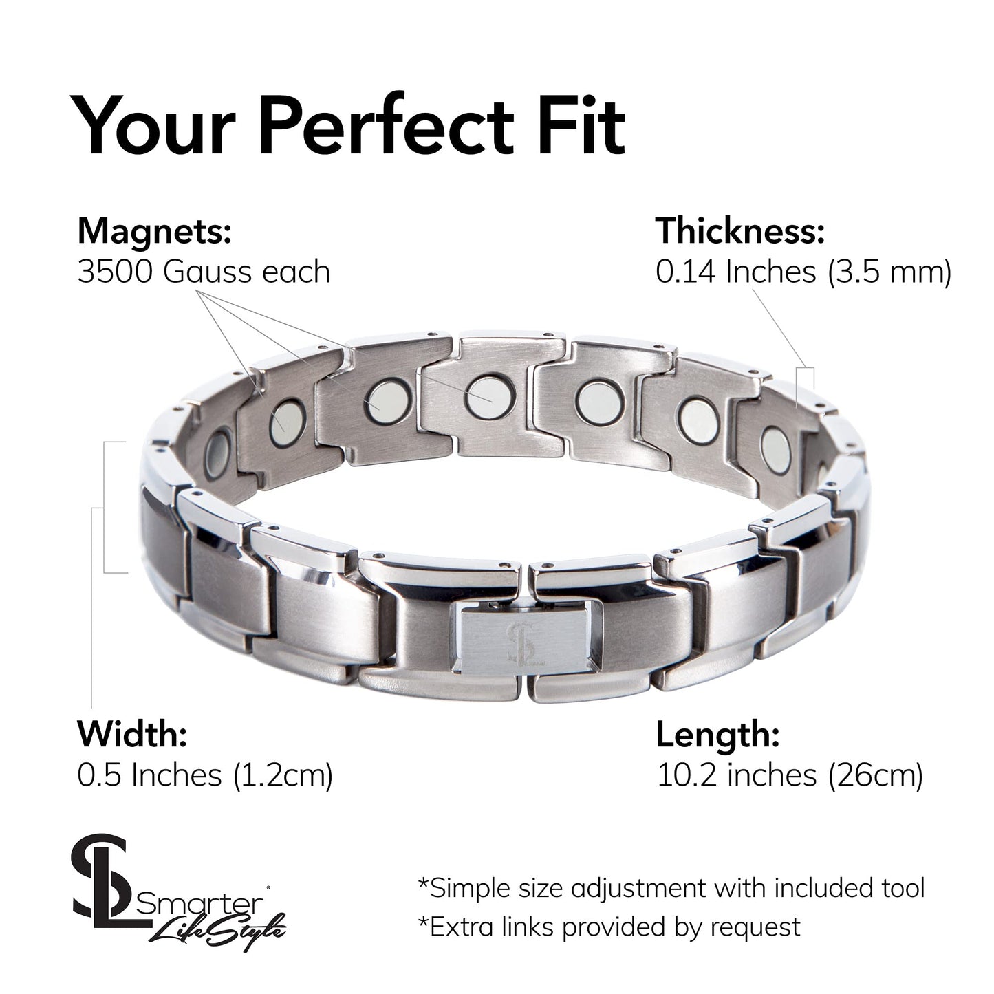 Smarter LifeStyle Elegant Titanium Magnetic Anklet for Men And Women - Adjustable Bracelet Length with Sizing Tool for Perfect Fit, Magnetic Ankle Bracelet (Silver)