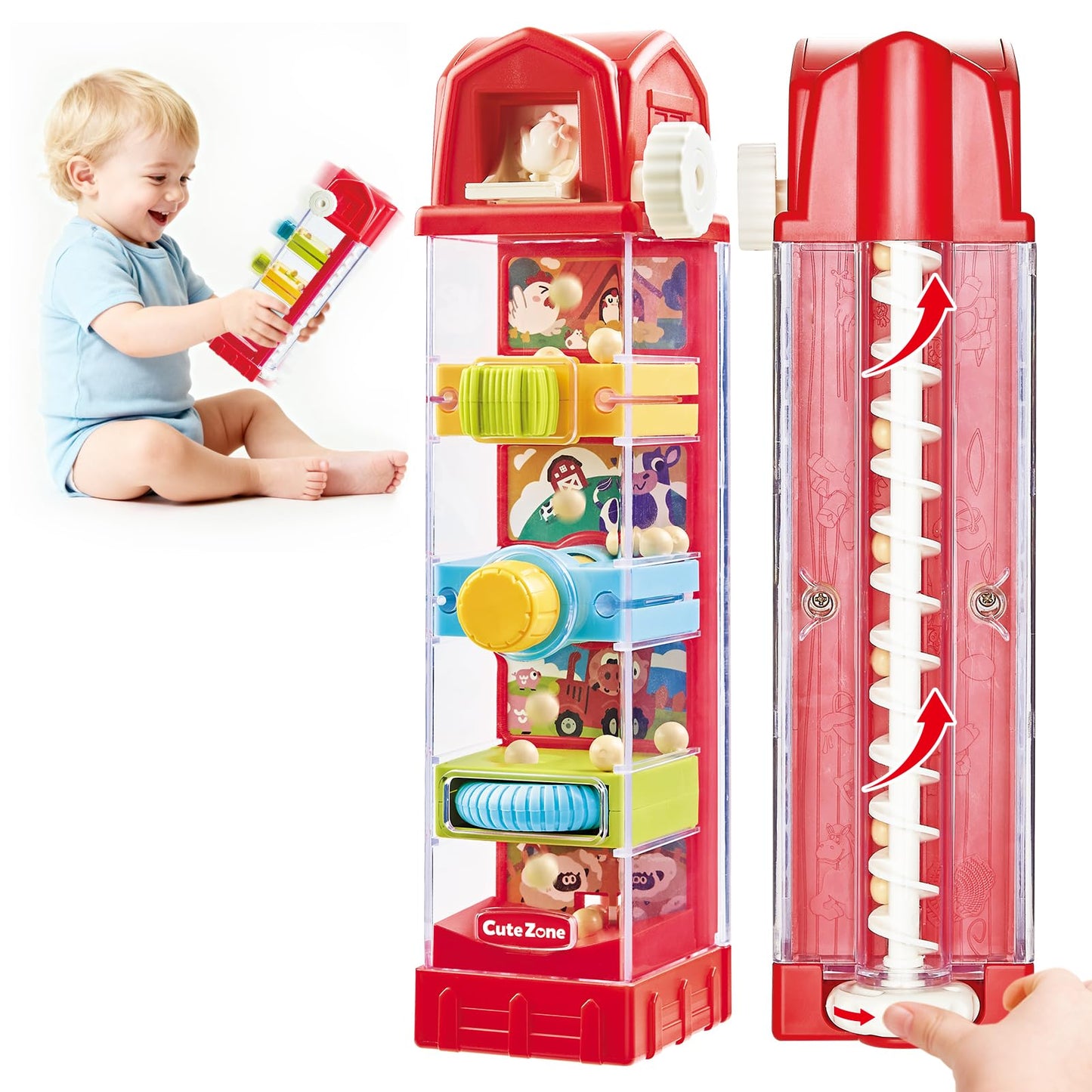 CuteZone Farm Egg Drop Toy for Toddlers 2-4, Montessori Toy for 2 Year Olds, Fine Motor Activity, Cause and Effect Learning, Quiet Travel 2 3 Year Old Gift for Boys Girls