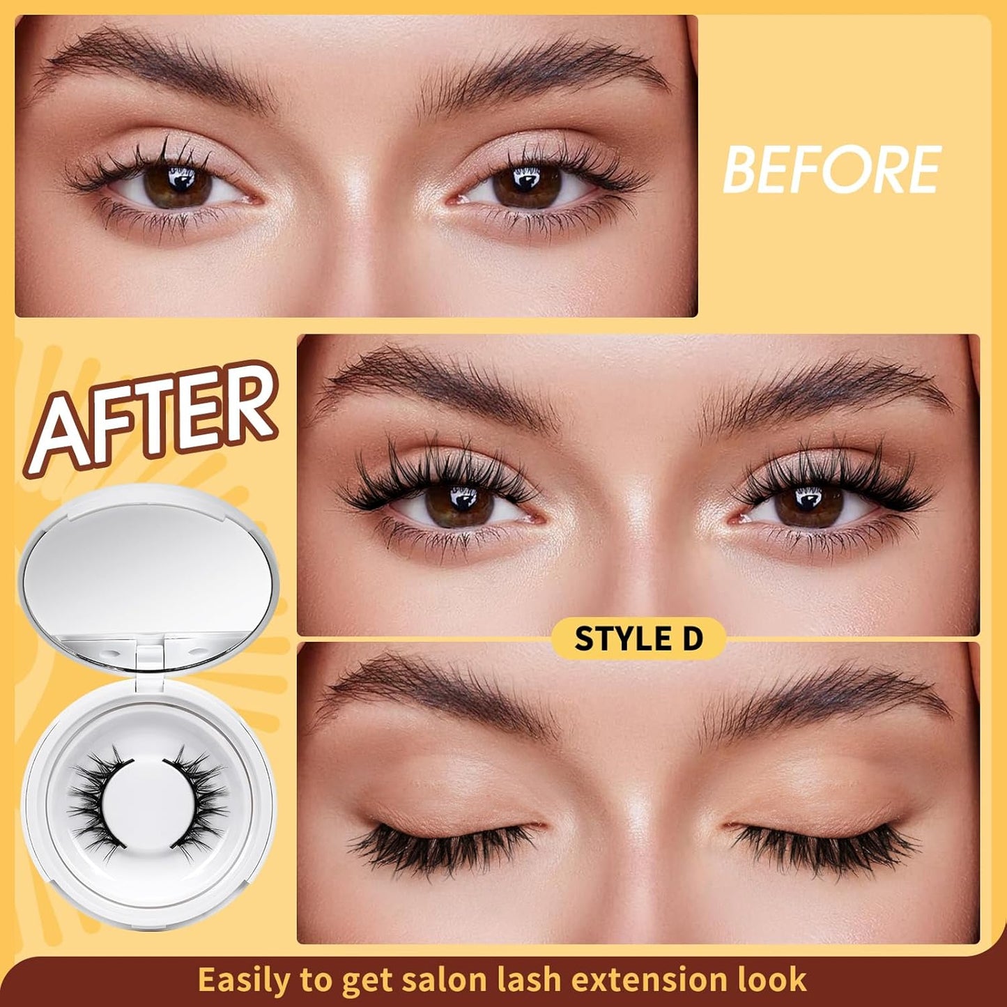 QUEWEL Magnetic Eyelashes Natural Look, 1 Pair Reusable Magnetic Eyelashes with Applicator, No Glue Needed Manga Eyelashes Magnetic Lashes Kit, Easy to Wear and Remove(Magnetic Lashes-D01)