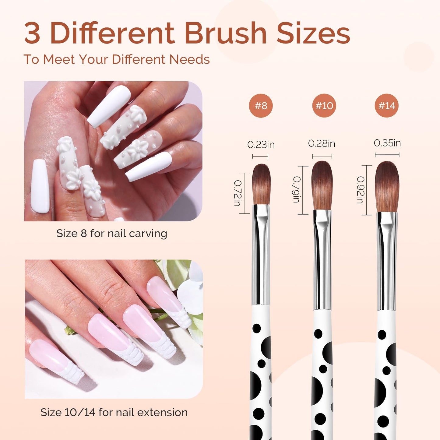 MelodySusie Nail Art Liner Brushes 5Pcs MelodySusie 3Pcs Acrylic Nail Brush Set, Size 8/10/14