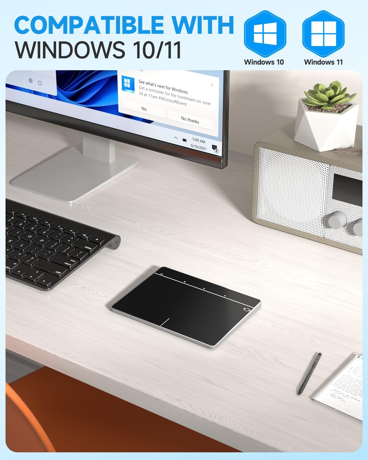 Wireless Bluetooth Trackpad for Windows 10/11, 3-in-1 Connectivity Modes, Support Multi-Touch Gestures, High Precision Control for PC & Laptop (Black)
