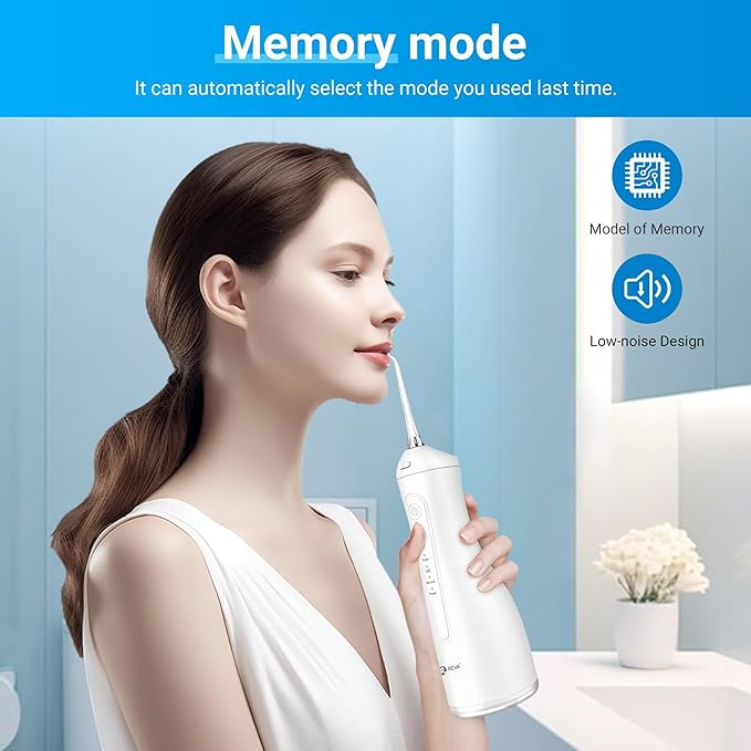 Portable Water Flosser for Teeth - 4 Modes Cordless Oral Irrigator with 300ML Tank, 360° Rotating Nozzle, 4 Jet Tips, Rechargeable, IPX7 Waterproof, Low Noise Gravity Ball Design (M159 - White)