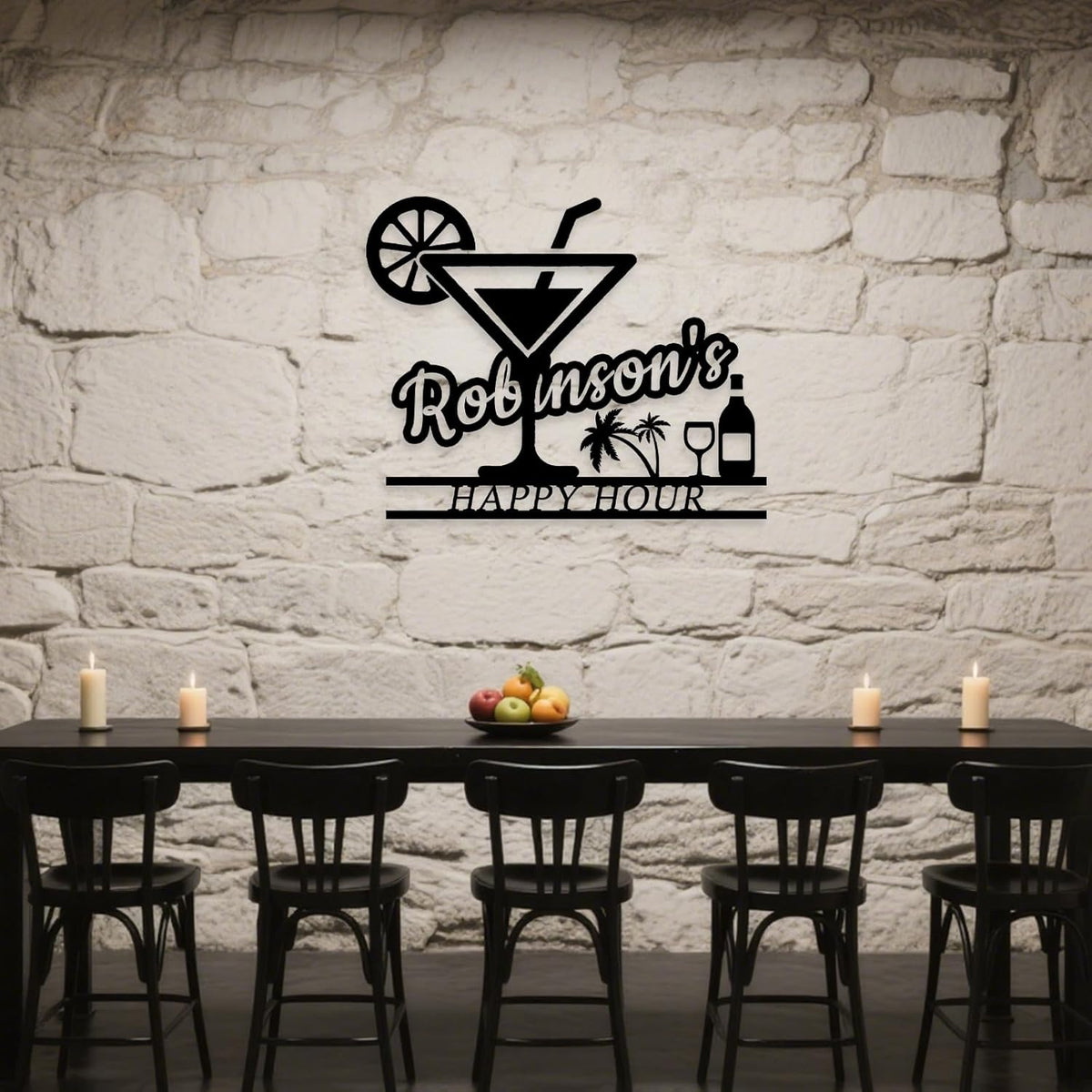 Happy Hour Metal Bar Sign - Personalized Wine Wall Art, Rustic Home Bar Decor, Custom Cocktail & Wine Themed Metal Signs for Indoor/Outdoor - MADE IN USA