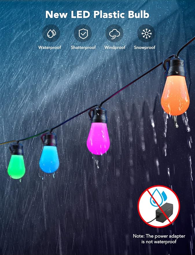 Govee Smart Outdoor String Lights H7029, 24ft RGBIC Outdoor Lights with 8 Dimmable LED Bulbs, IP65 Waterproof, Color Changing Warm White Lights with 47 Scene Modes for Patio, Backyard, App Control