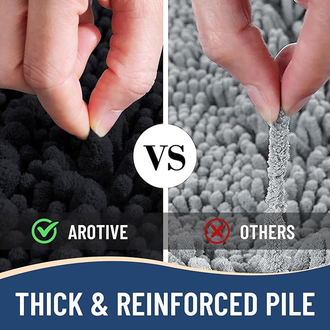 Arotive Luxury Chenille Bathroom Rug Mat, Extra Soft Thick Absorbent Shaggy Bath Rugs, Non-Slip Machine Wash Dry, Plush Bath Mats for Bathroom, Shower and Tub, 47x24, Black