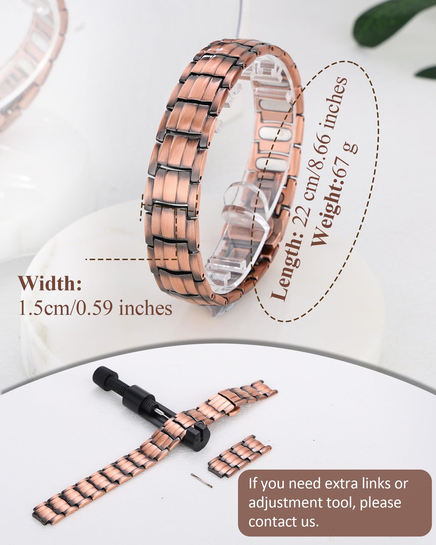MagnetNova Ultra Strength 99.99% Pure Copper Bracelets for Men, Magnetic Bracelet with 5000 Gauss Magnets, Adjustable Size with Sizing Tool & Gift Box