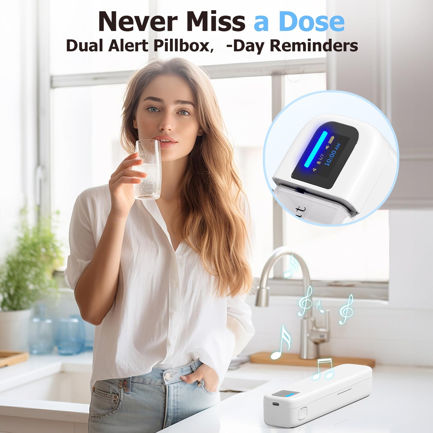 Daviky Smart Pill Organizer with Alarm, Bluetooth Daily Once a Day Pill Dispenser 7 Day with APP, Weekly Travel Pill Case, Portable Pill Reminder for Medicines, Supplements and Vitamins (White)