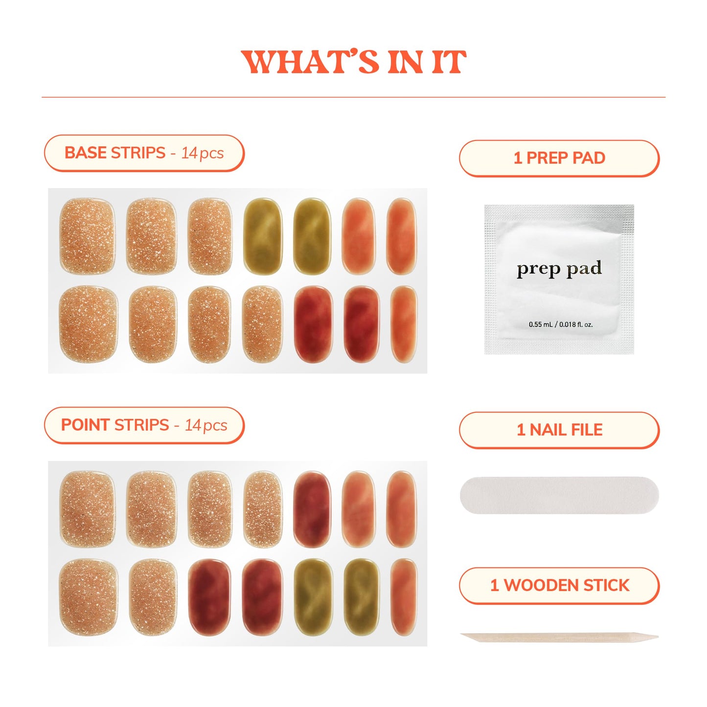 Heyhae Semi Cured Gel Nail Strips | No LED Lamp Needed | Fall, Glitter, Marble | Easy Apply & Remove, Salon Quality | Includes 28 Strips, 1 Prep Pads, Nail File & Wooden stick - Hey, Autumn Haze