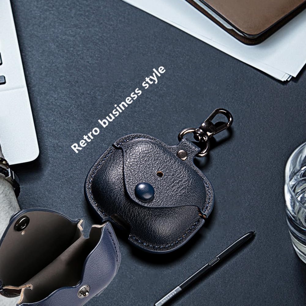 YQGFashbf for Airpods 4 Case Leather with Keychain, Stylish Retro Leather Wireless Charging Protective Headphone Case Cover for Apple Airpods 4th Generation 2024 Front LED Visible (Blue)