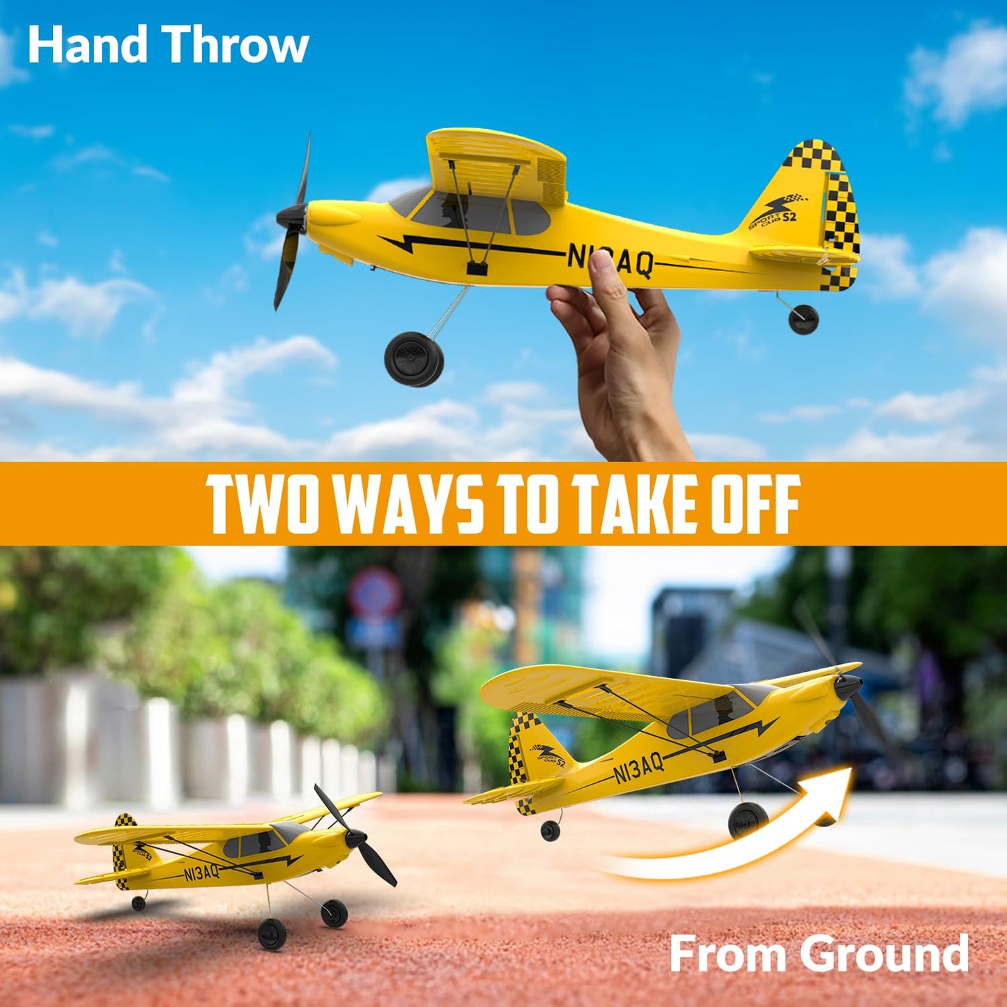volantexrc RC Plane Trainer Sport Cub 3CH Remote Control Airplane with Prop Saver, 6-Axis Gyro Stabilizer & 3 Modes to Fly, Radio Controlled Aircraft RTF for Beginners and Adults (400mm,Yellow)