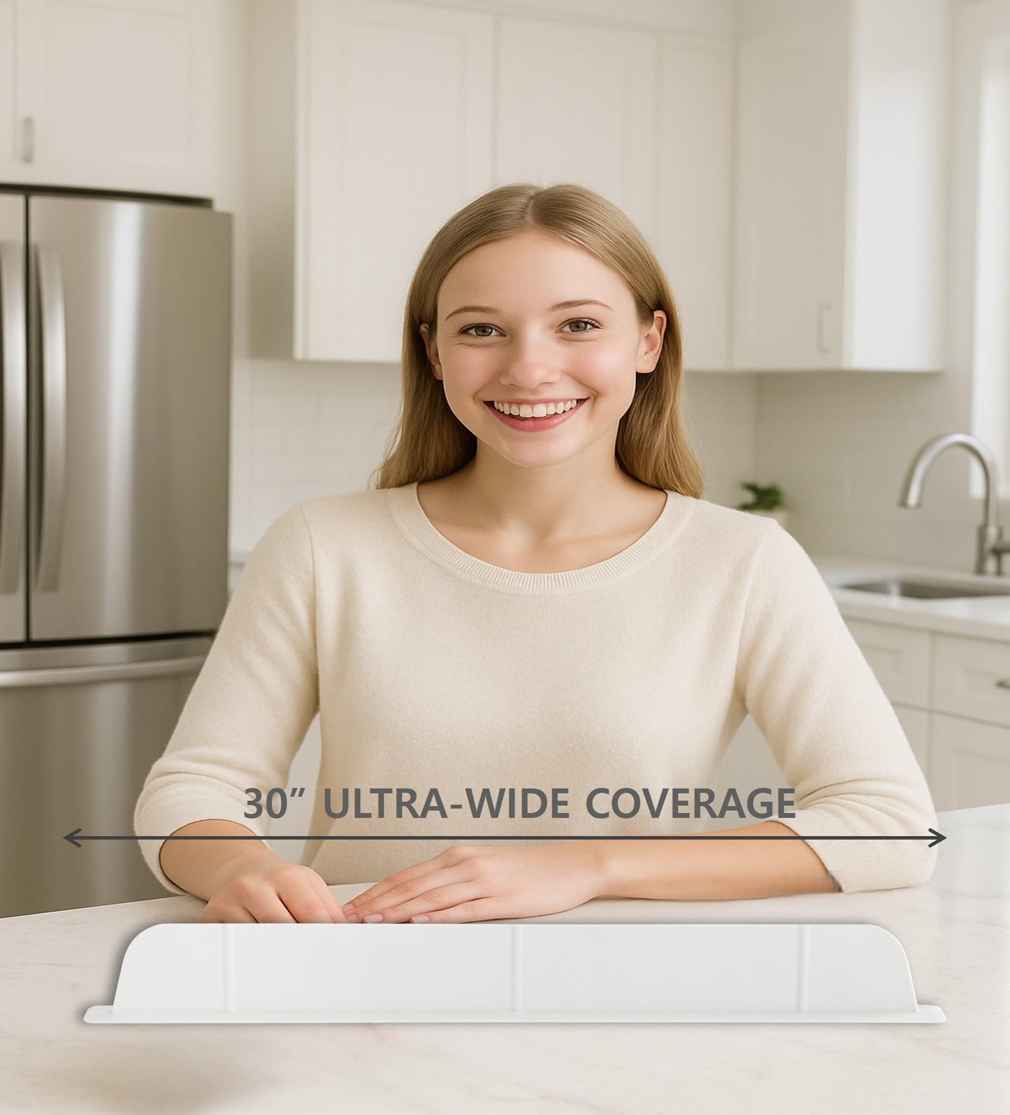 30 inch(75cm) Premium Kitchen Sink Silicone Water Splash Guard SIZE UPGRADE 30" and new package - NO Suction Cups, Ultra Wide 30" - Made in Korea (Ultra Wide Eco White)