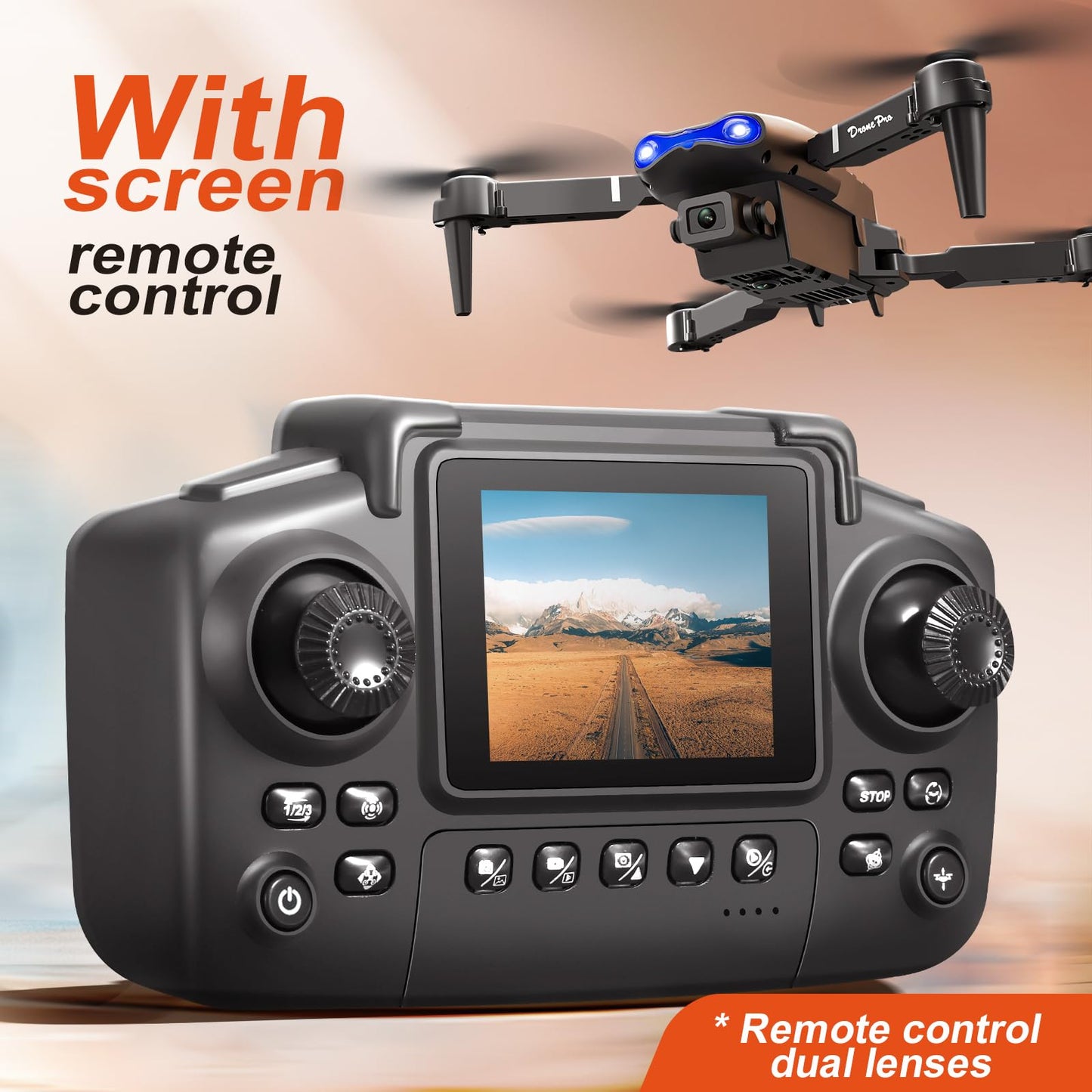 elecci E99 Drone with Screen Controller, Two-batteries, Altitude Hold, One Key Take Off/Landing, Active Obstacle Avoidance. with Black Outdoor Carrying Case. (Black - 2 batteries)