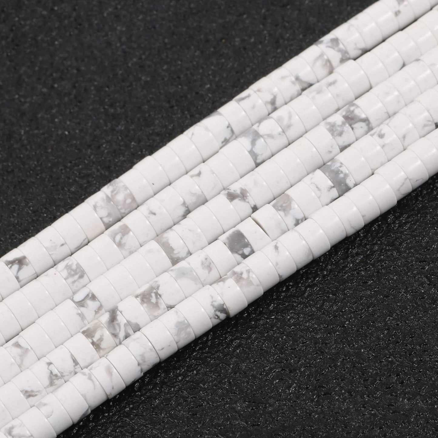NITOPUPU 150Pcs 4×2mm Natural White Howlite Spacer Stone Beads for Jewelry Making Supplies, Loose Semi Flat Round Gemstone Tube Beads for Bracelets DIY Crafts