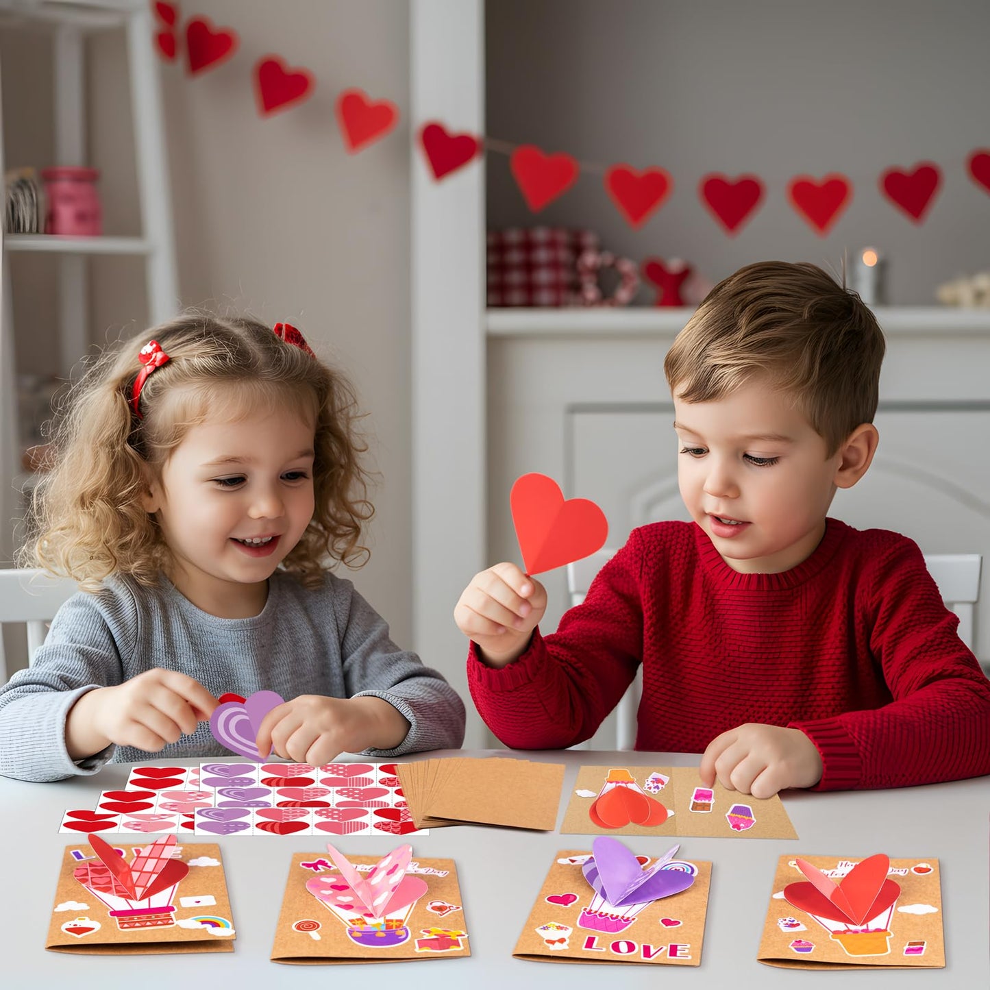 80UncleKimby 28Sets Valentines Day Crafts Card Making Kit DIY 3D Heart Cards with Envelopes Conversation Hearts Arts Craft Classroom Exchange Party Favors Bulk Supplies