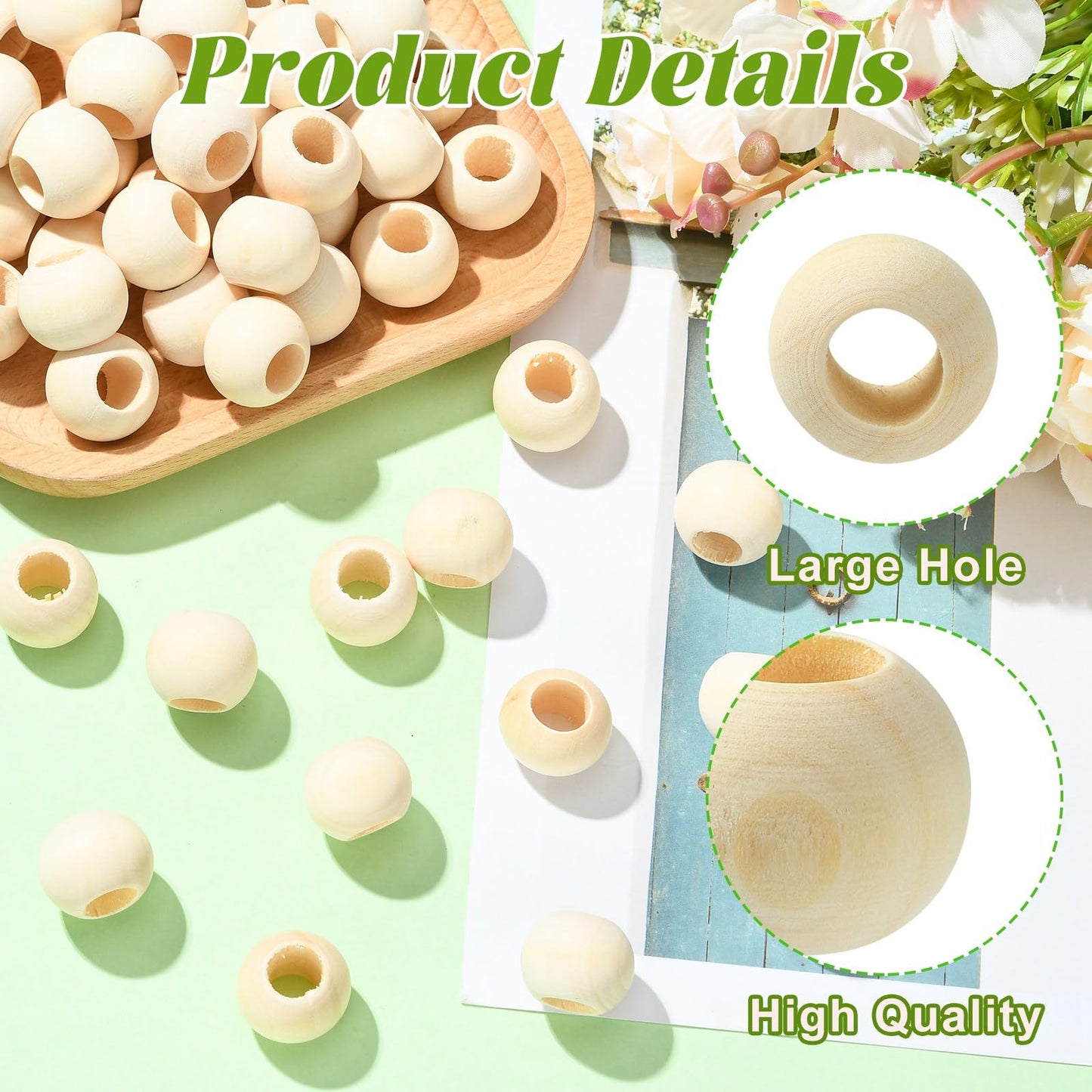 Ornazy 500Pcs 20mm Wood Round Spacer Beads Wooden Large Hole Craft Balls Natural Unfinished Macrame Beads for Jewelry Making DIY Accessories