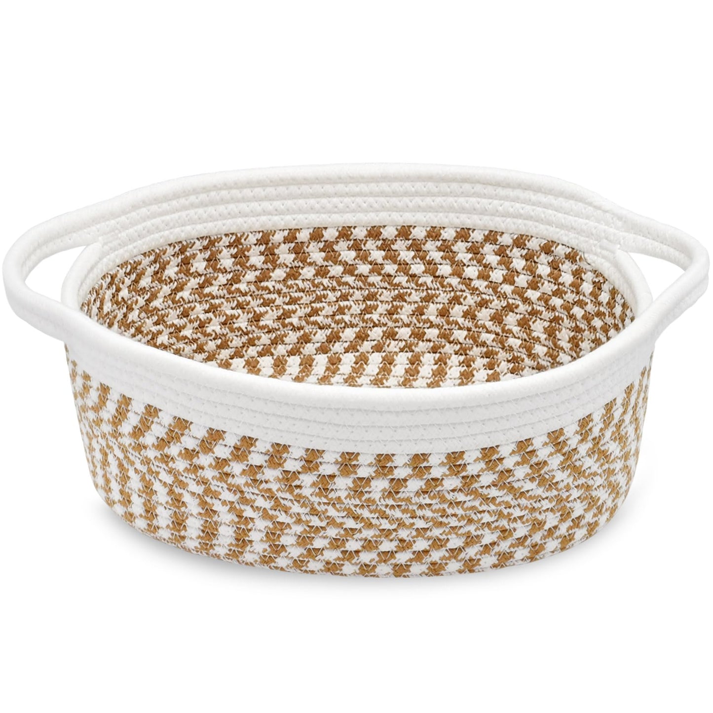 ABenkle Small Basket, 12"x 8" x 5" Cute Small Woven Basket, Rope Room Shelf Storage Basket, Cat Dog Toys Basket Chest Box, Decorative Empty Gift Basket with Handles