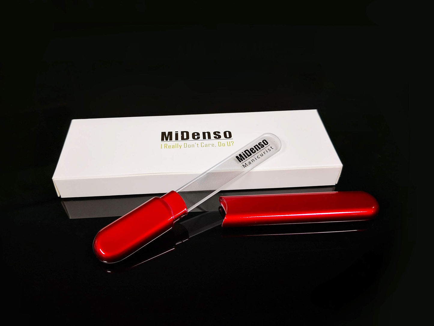 MiDenso Premium Glass Nail File with Case, Crystal Diamond Salon Best Beauty Nail Buffer for Natural and Acrylic Nails for Woman and Man, Wine Red