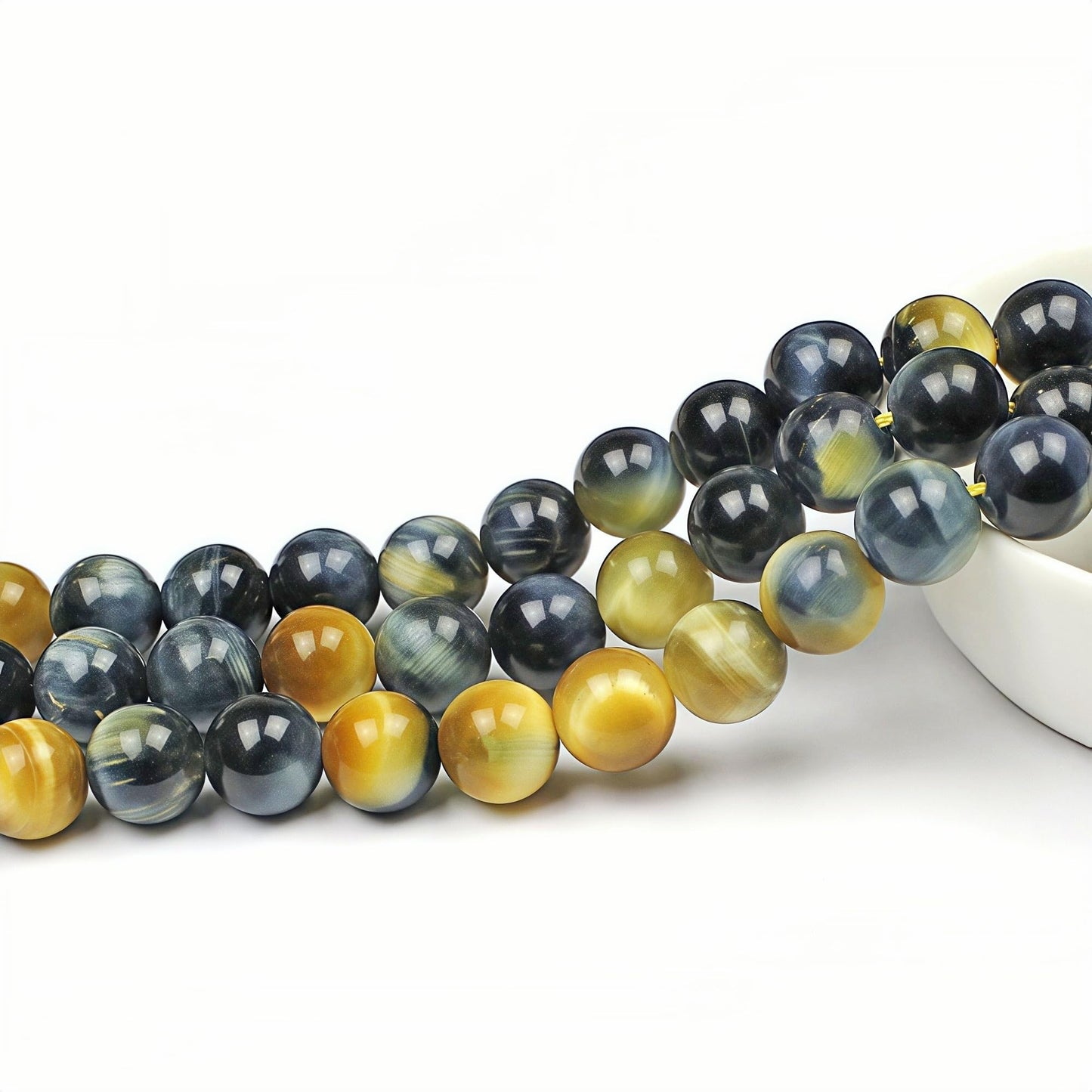 MJDCB Stone Beads 8mm 43pcs Round Yellow Blue Tiger's Eye Loose Gemstone Bead Charms for Jewelry Making Bracelet Necklace Earring Pendant