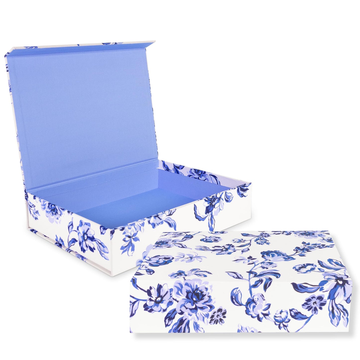 kate spade new york Heirloom Storage Box, 14" x 10" x 3" Decorative Organizer for Keepsakes, Greyboard Gift Box with Bookcloth Cover (Floral Toile)