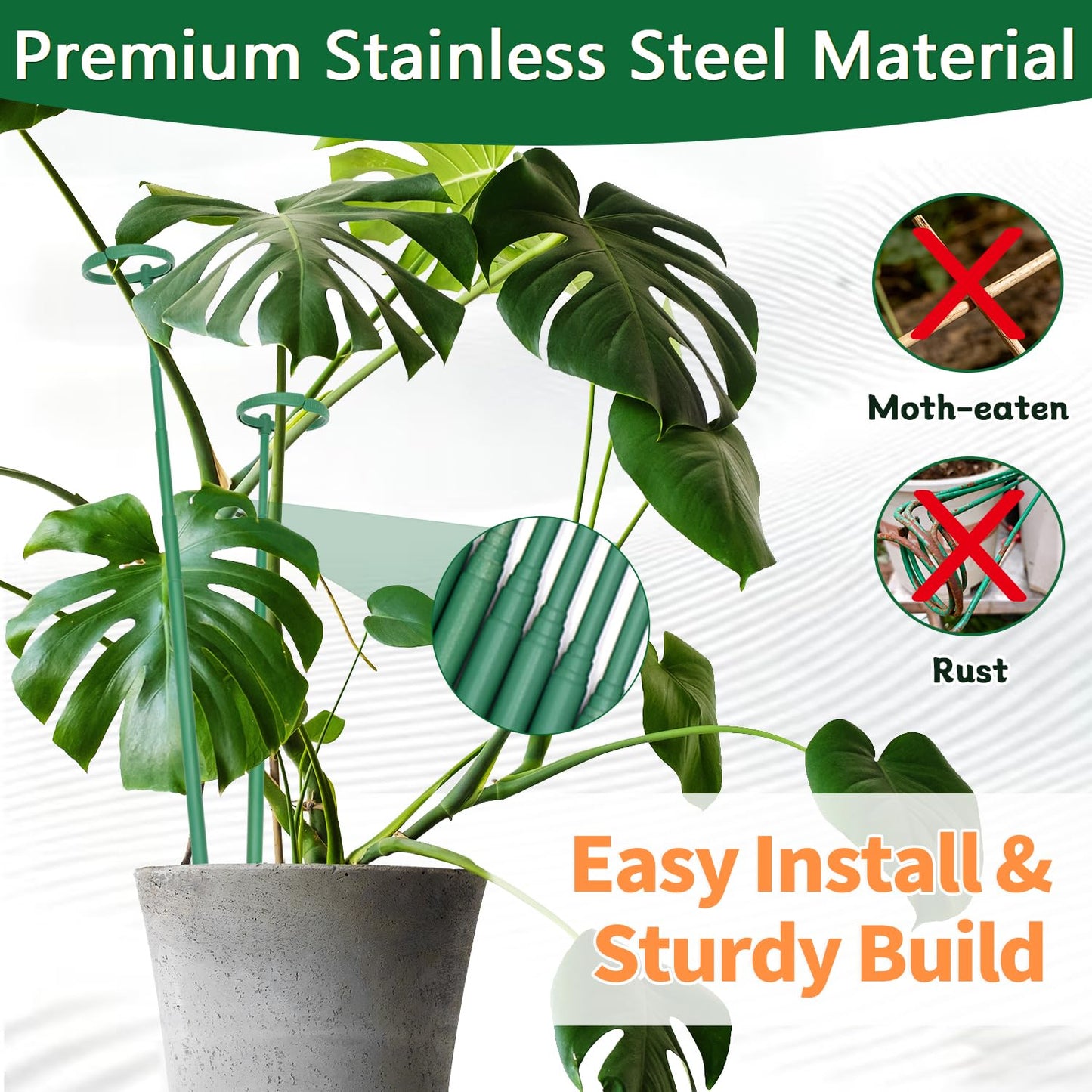 Telescoping Monstera Plant Support Stakes, 12.5IN to 48.4IN Adjustable Length, Extendable Plant Stakes for Indoor Plants, Premium Stainless Steel Material Plants Sticks for Orchids, Tomatoes- 7Pack