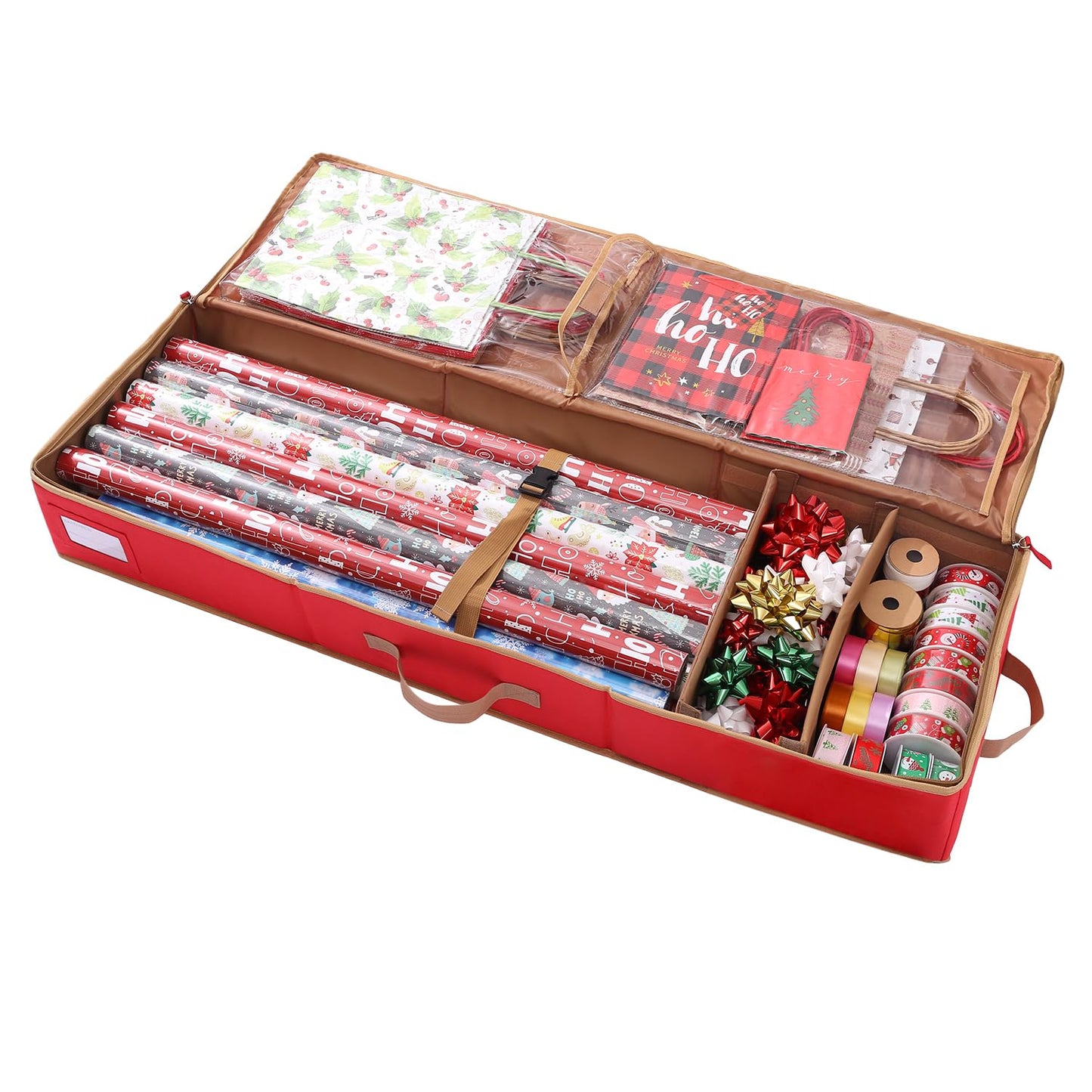 Sattiyrch Gift Wrapping Paper Storage containers,600D Oxford Fabric Christmas Ribbon Gift Bag Bows Storage Box,Holds up to 20 Rolls,42"W x 14"D x 5.5"H (Red)