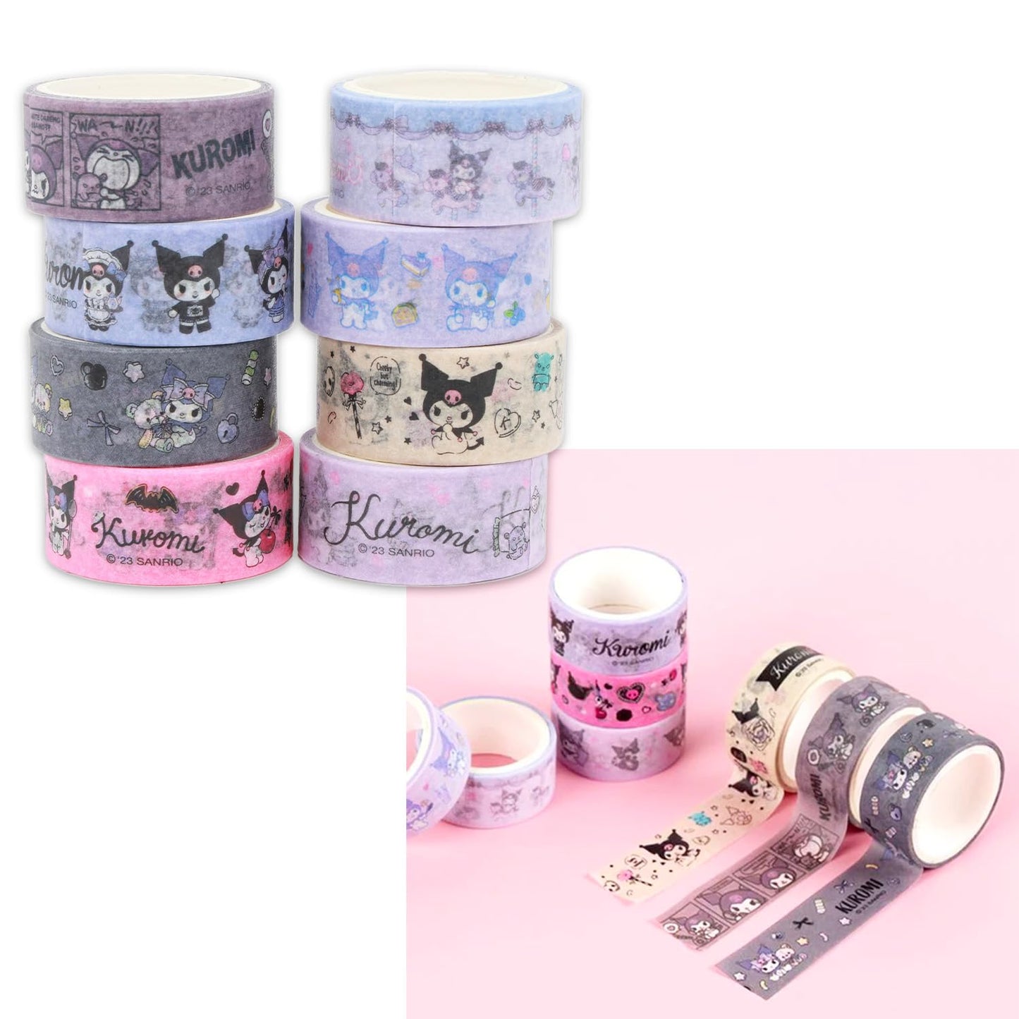 Sanrio Washi Masking Tape Variety Pack - Bundle of 16 Decorative My Melody & Kuromi Rolls for DIY Crafts, Scrapbooking, Journals, More Stationery