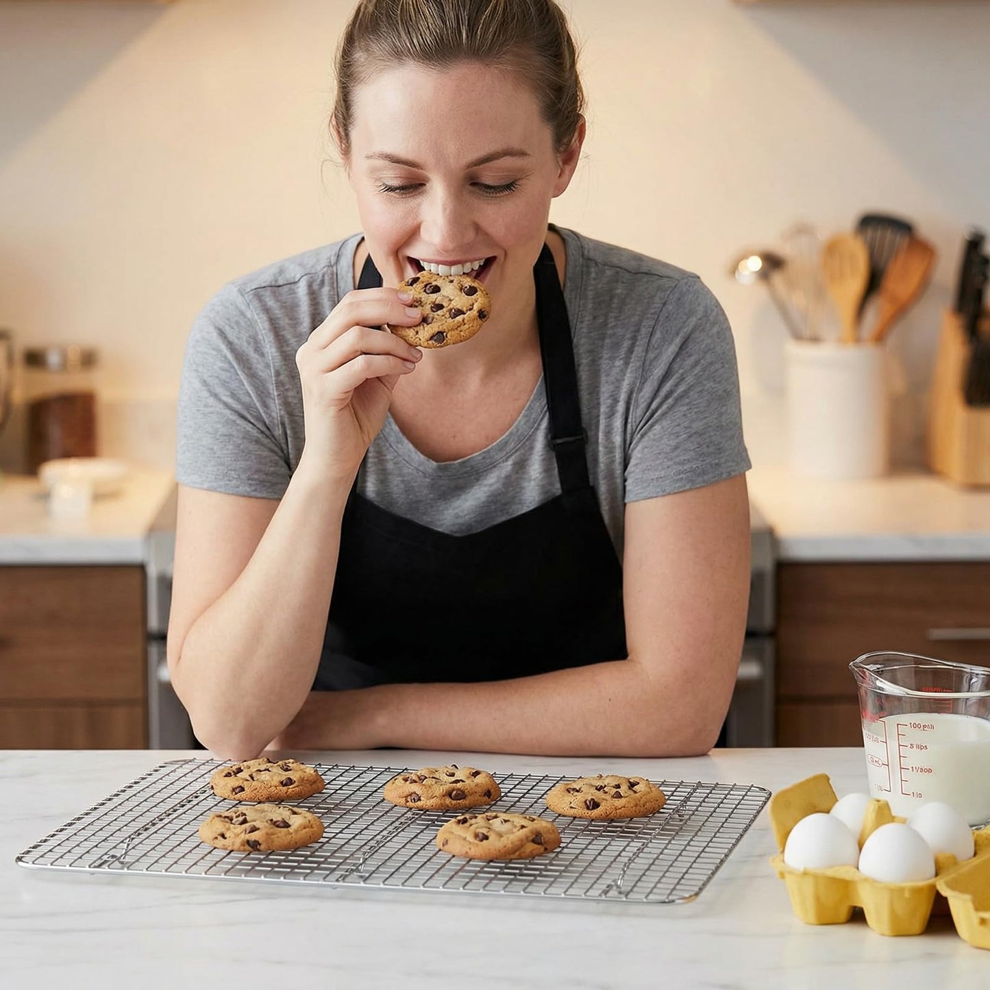3 Pack Cooling Racks, 16.5 x 11.5 Inch Stainless Steel Cooling and Baking Rack Set 1/2 Sheet Baking Racks for Oven Cooking Roasting Grilling Heavy Duty Tight-Wire Metal Mesh Oven Rack, Dishwasher Safe